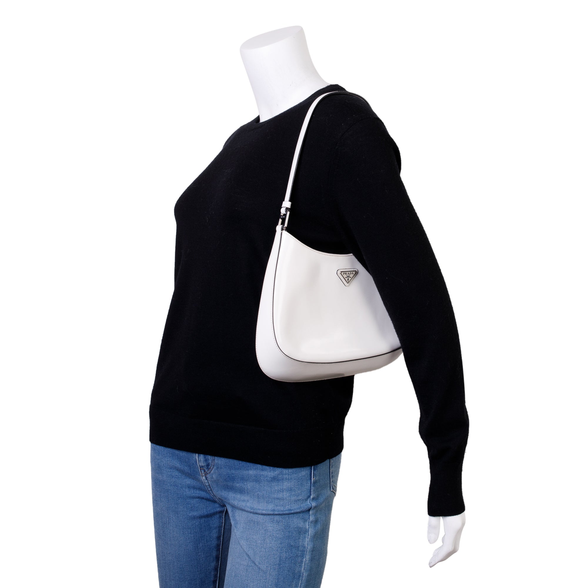 Prada 2021 White Spazzolato Leather Cleo Bag w/ Authenticity Card