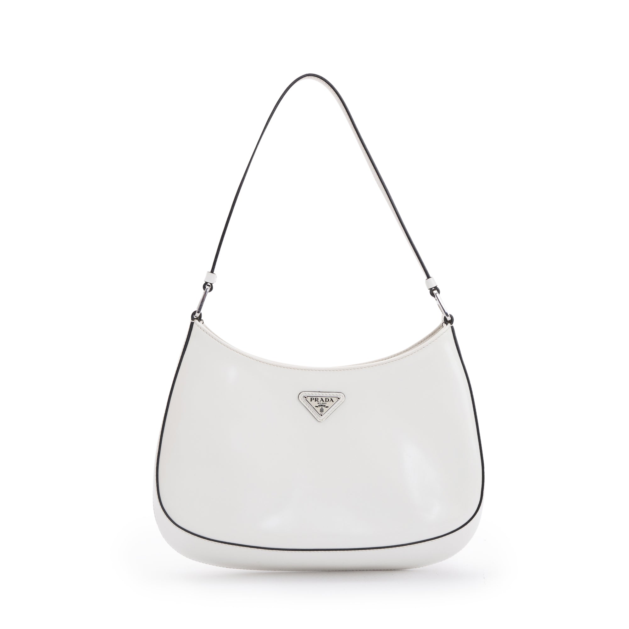 Prada 2021 White Spazzolato Leather Cleo Bag w/ Authenticity Card