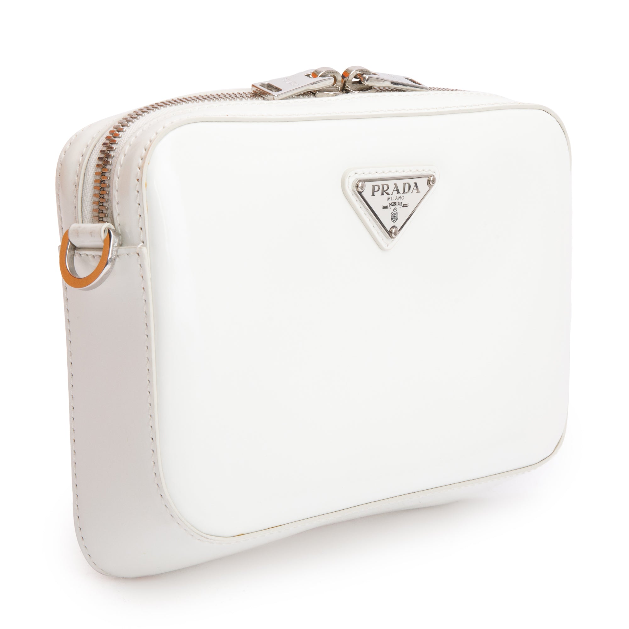 Prada 2021 White Spazzolato Leather Small Brique Crossbody Bag w/ Box & Authenticity Card
