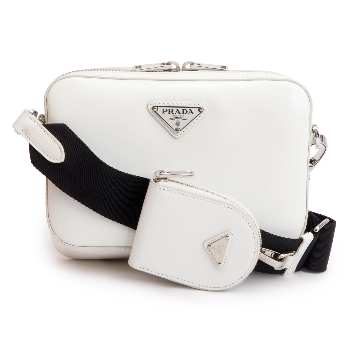 Prada 2021 White Spazzolato Leather Small Brique Crossbody Bag w