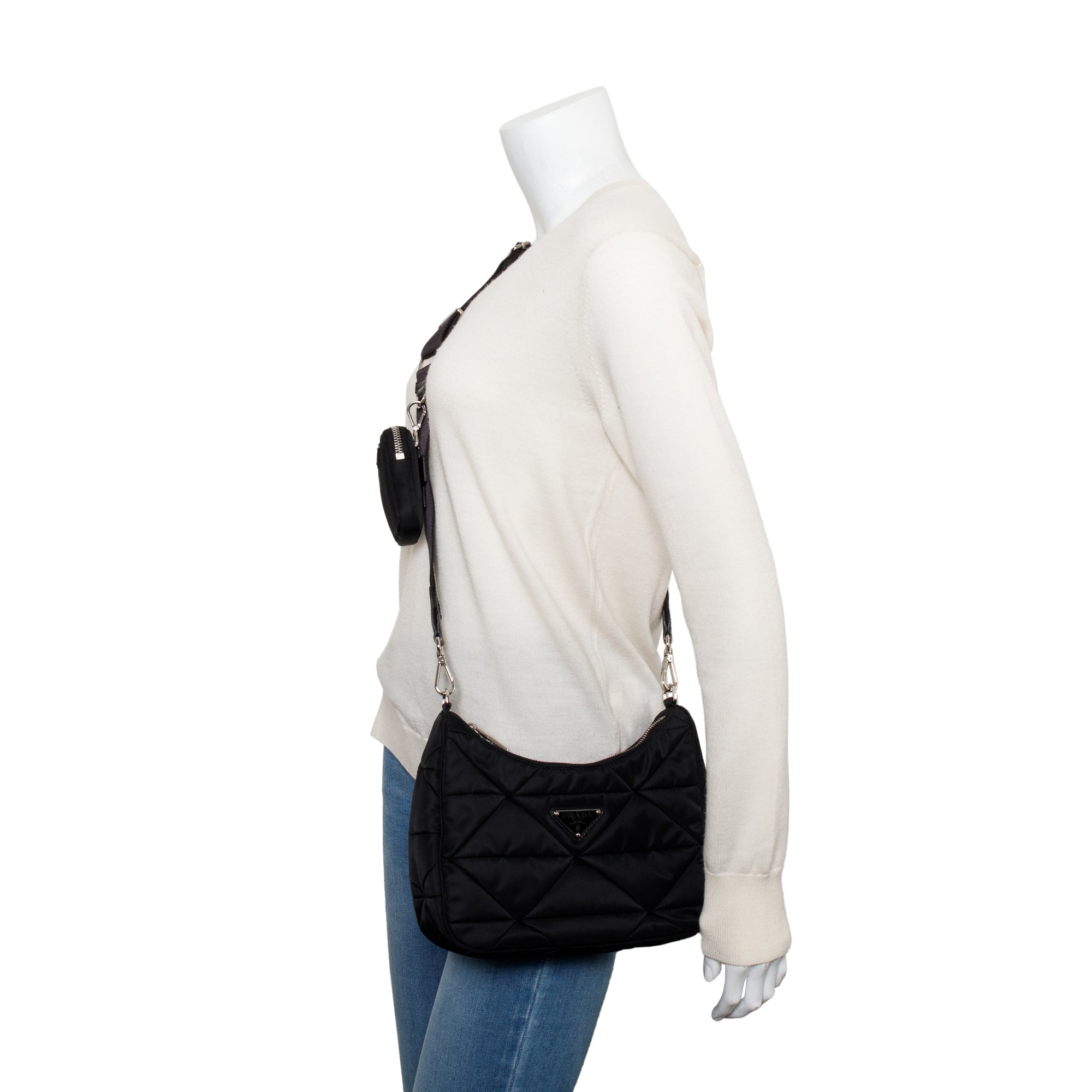 Prada 2022 Black Padded Re-Nylon Shoulder Bag w/ Box & Authenticity Card