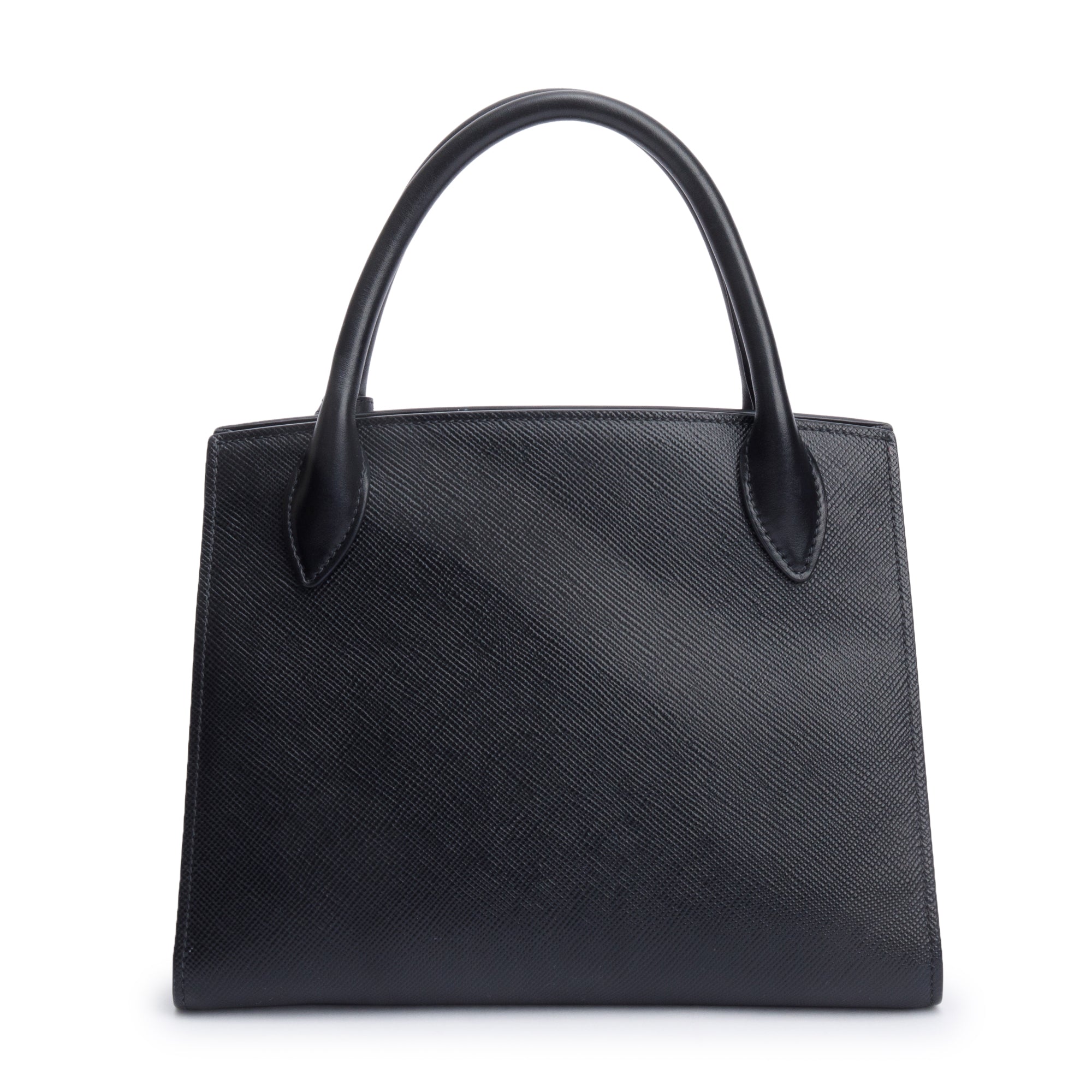 Prada 2022 Black Saffiano Cuir Small Monochrome Top Handle Tote w/ Strap & Authenticity Card