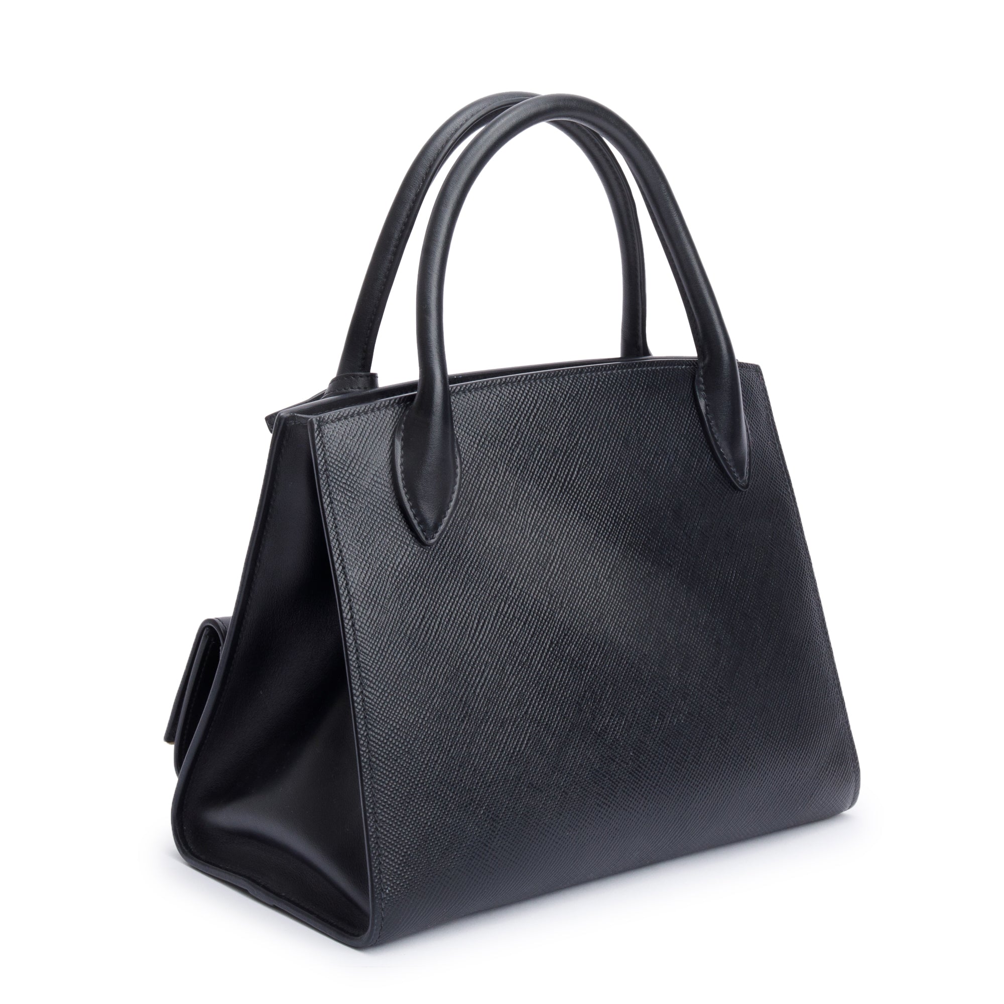 Prada 2022 Black Saffiano Cuir Small Monochrome Top Handle Tote w/ Strap & Authenticity Card