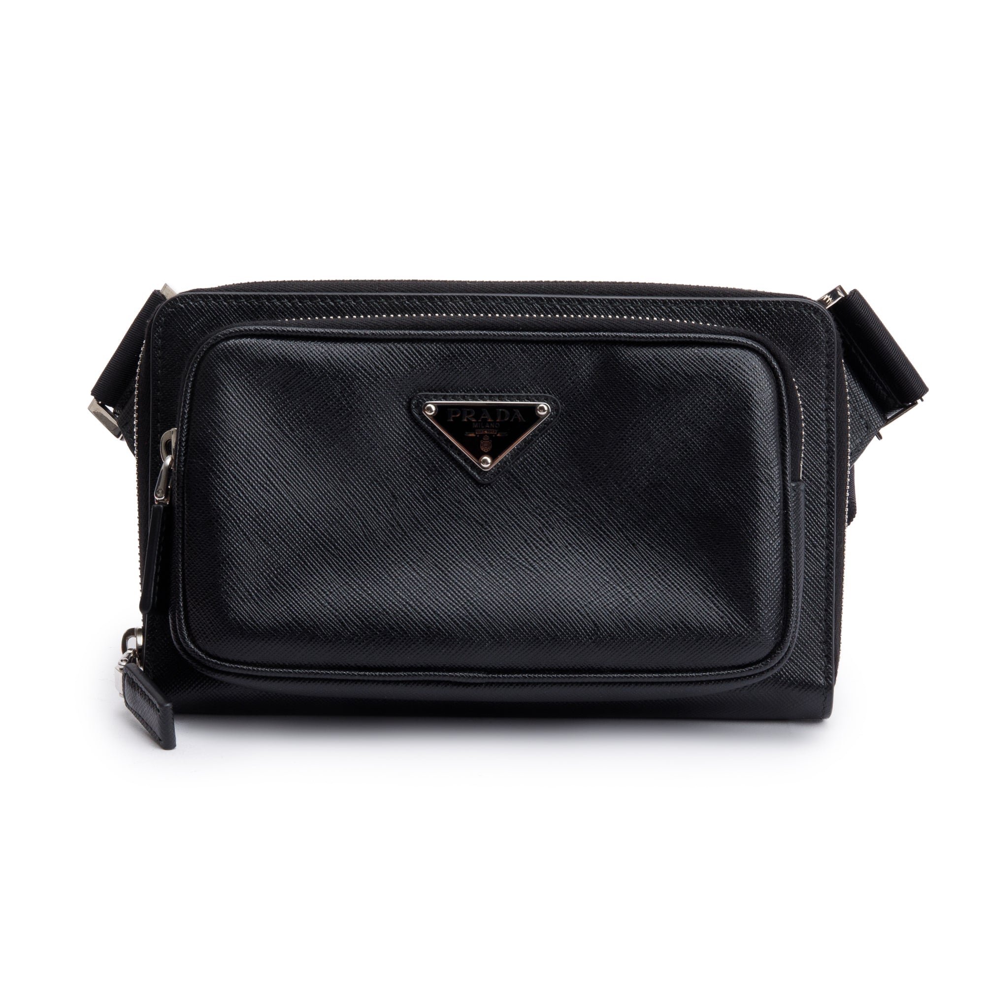 Prada 2022 Black Saffiano Travel Leather Belt Bag w/ Authenticity Card