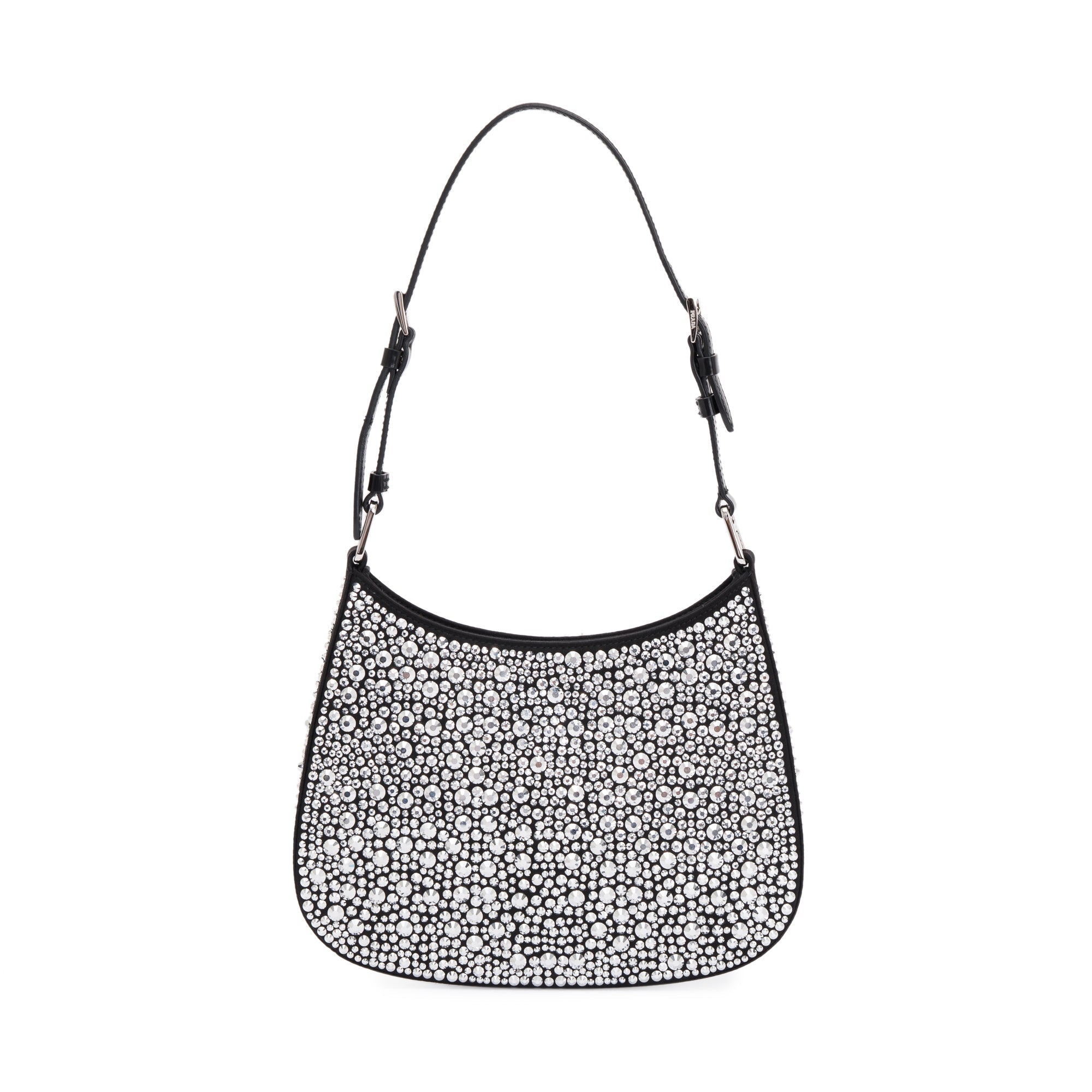 Prada 2022 Black Satin Crystal Cleo Shoulder Bag w/ Authenticity Card & Strap