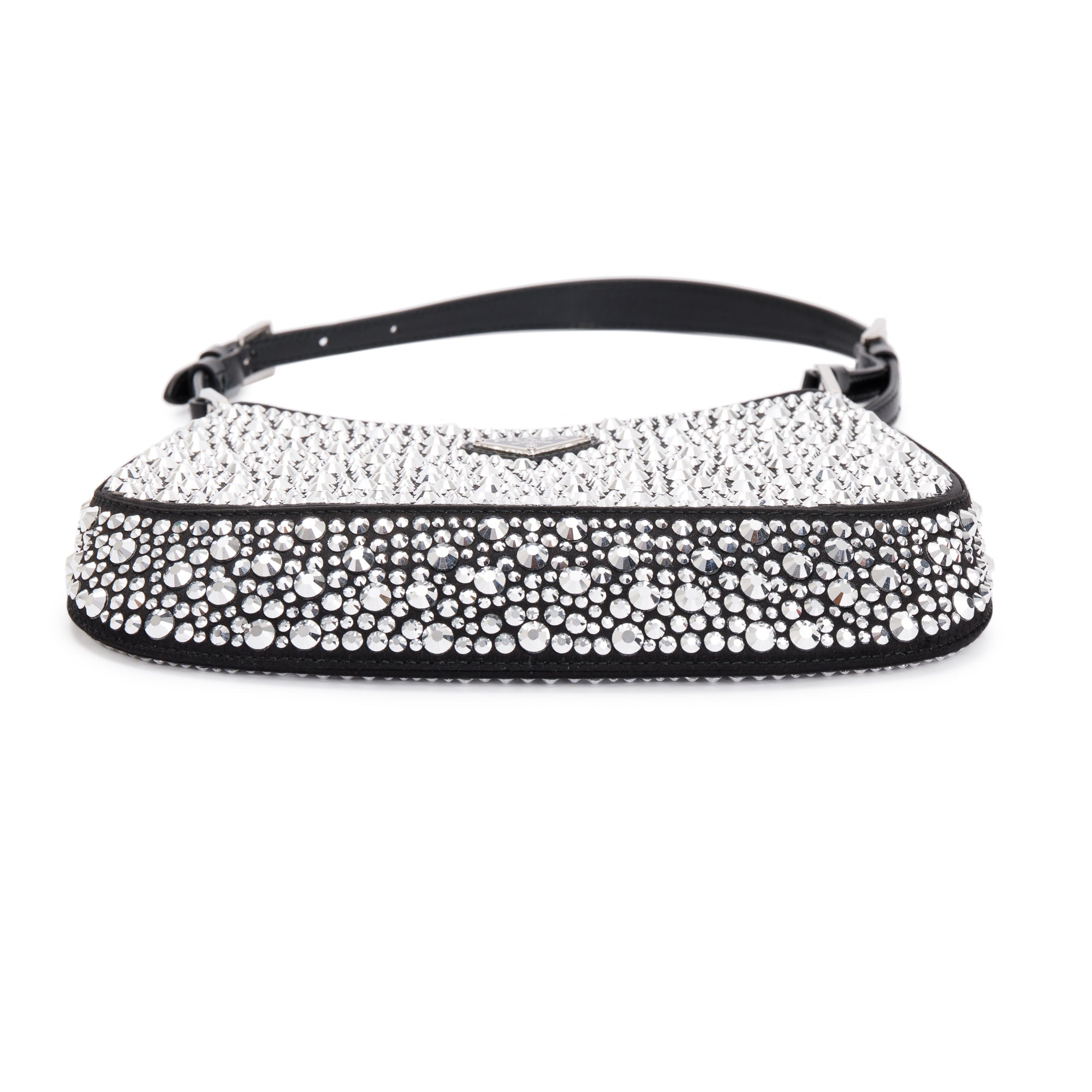 Prada 2022 Black Satin Crystal Cleo Shoulder Bag w/ Authenticity Card & Strap