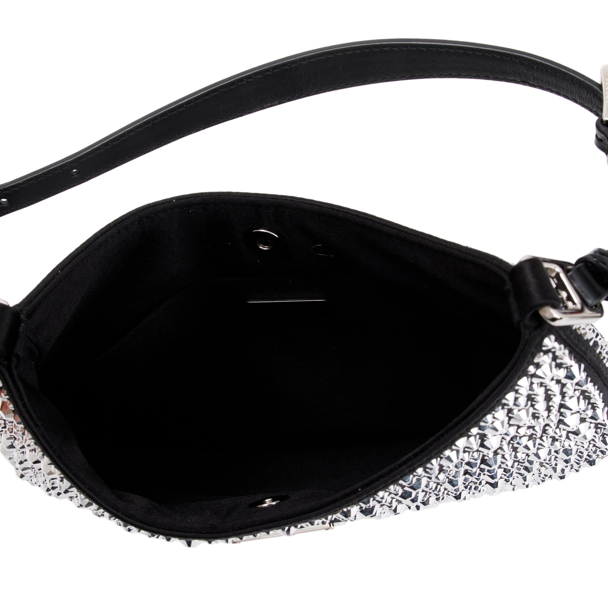 Prada 2022 Black Satin Crystal Cleo Shoulder Bag w/ Authenticity Card & Strap