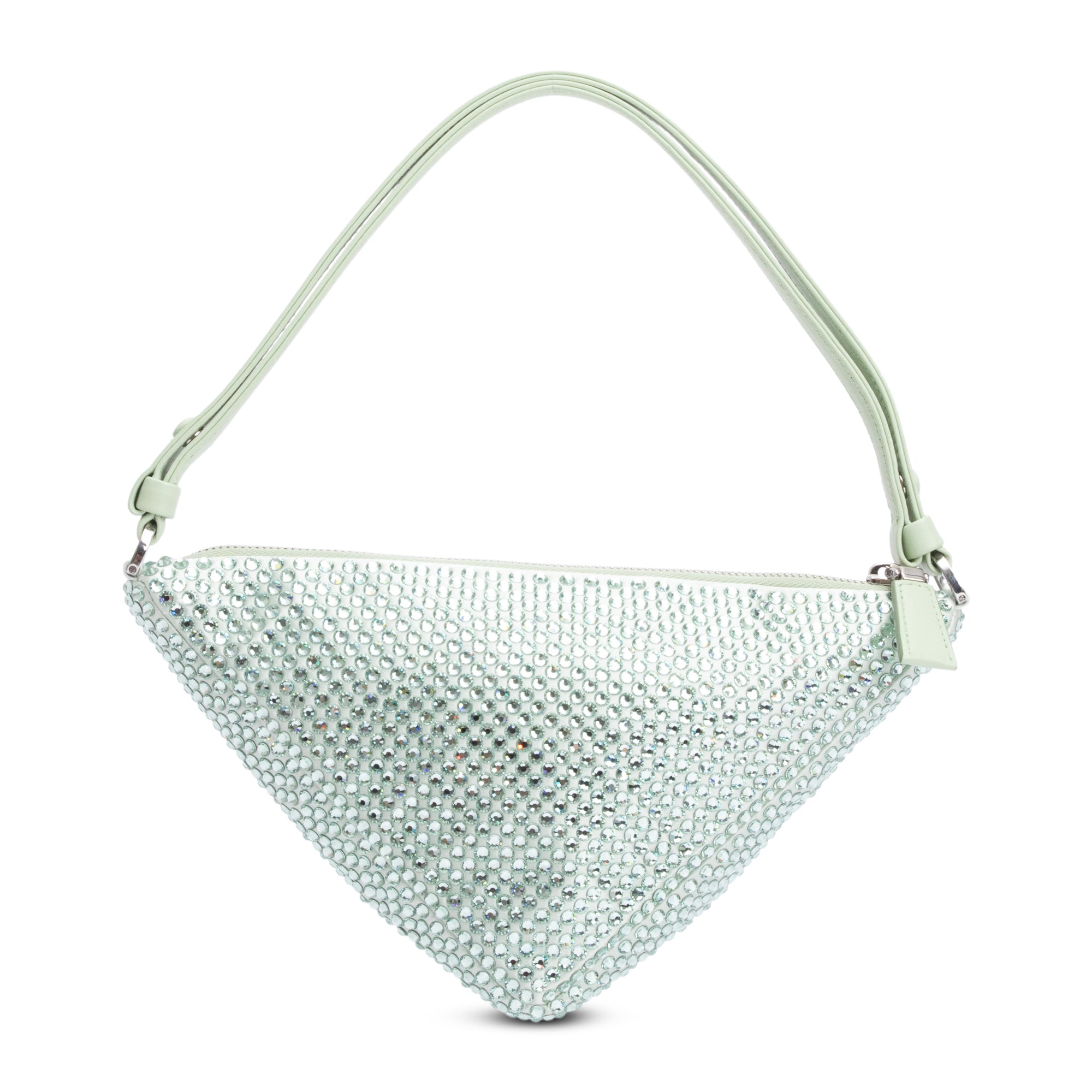 Prada 2022 Green Satin Crystal Enamel Triangle Bag w/ Authenticity Card