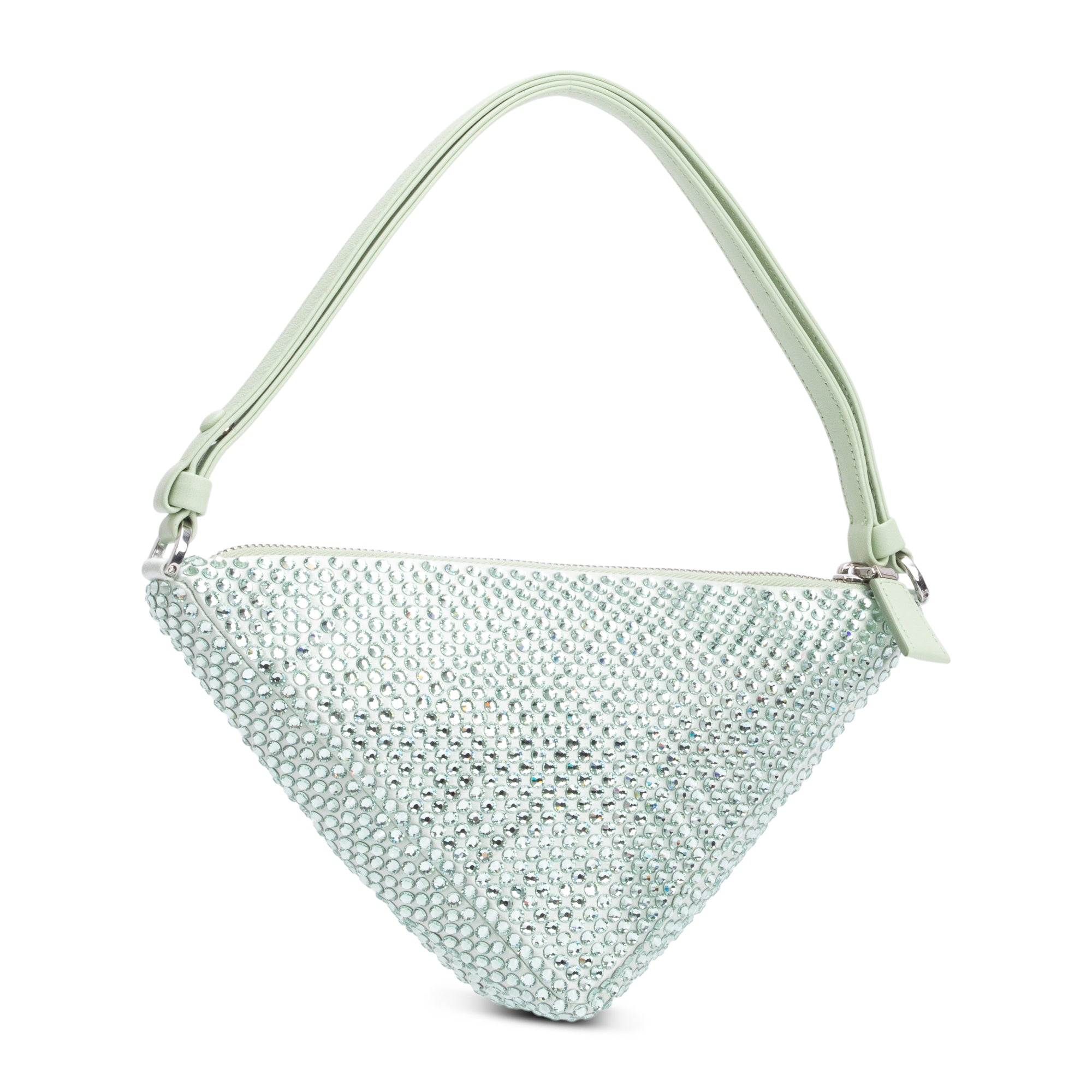 Prada 2022 Green Satin Crystal Enamel Triangle Bag w/ Authenticity Card