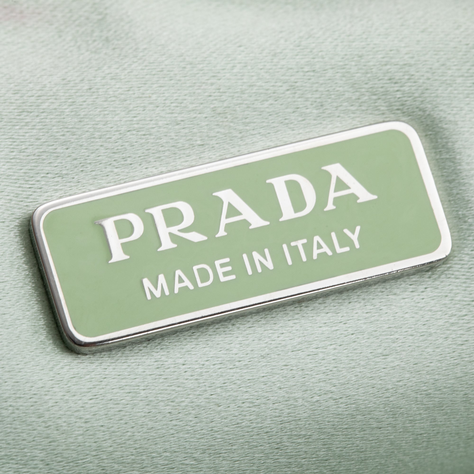 Prada 2022 Green Satin Crystal Enamel Triangle Bag w/ Authenticity Card