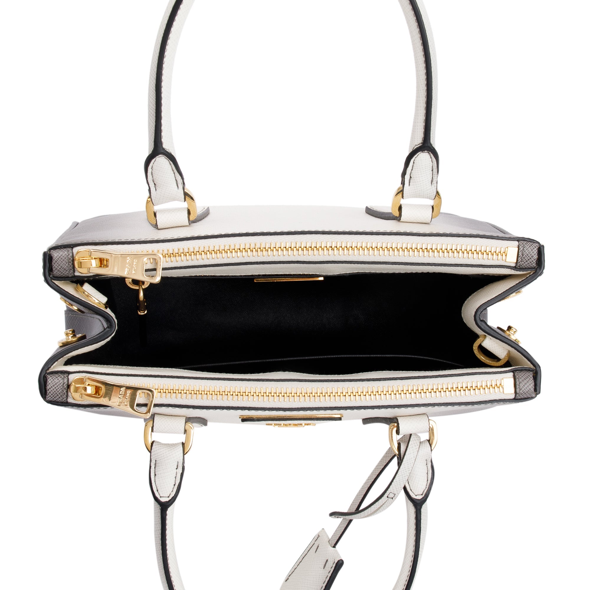 Prada 2023 White Ombre Saffiano Small Double Zip Galleria Tote w/ Strap, Receipt & Box