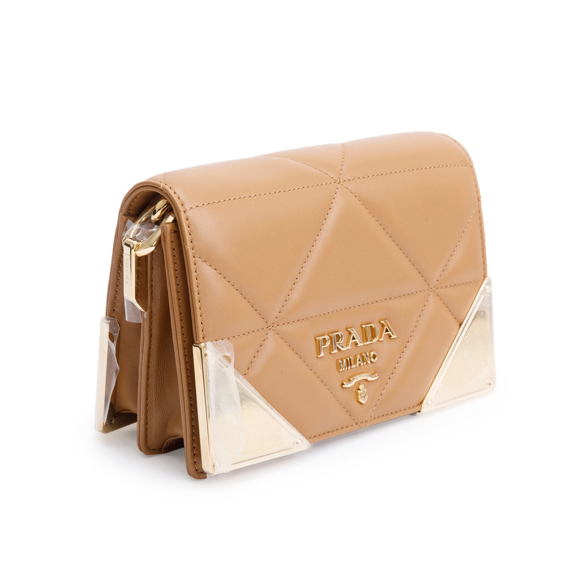 Prada 2024 Beige Quilted Nappa Leather Shoulder Bag w/ Strap, Receipt & Authenticity Card