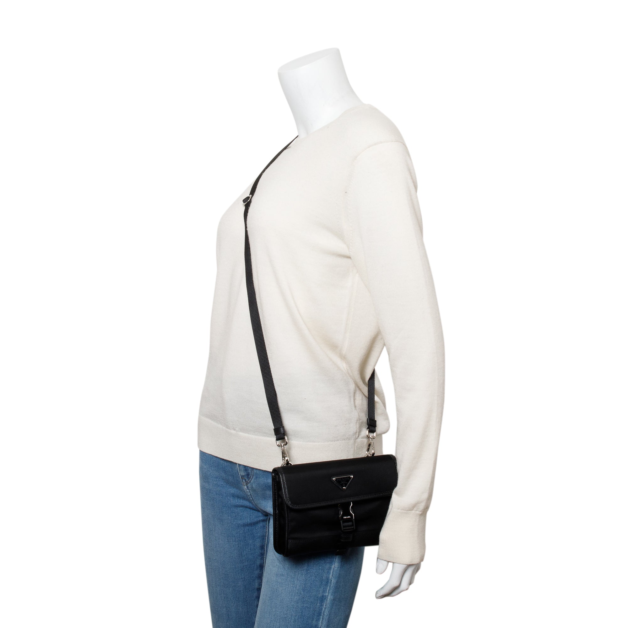 Prada 2024 Black Re-Nylon and Saffiano Leather Smatphone Case Bag w/ Box