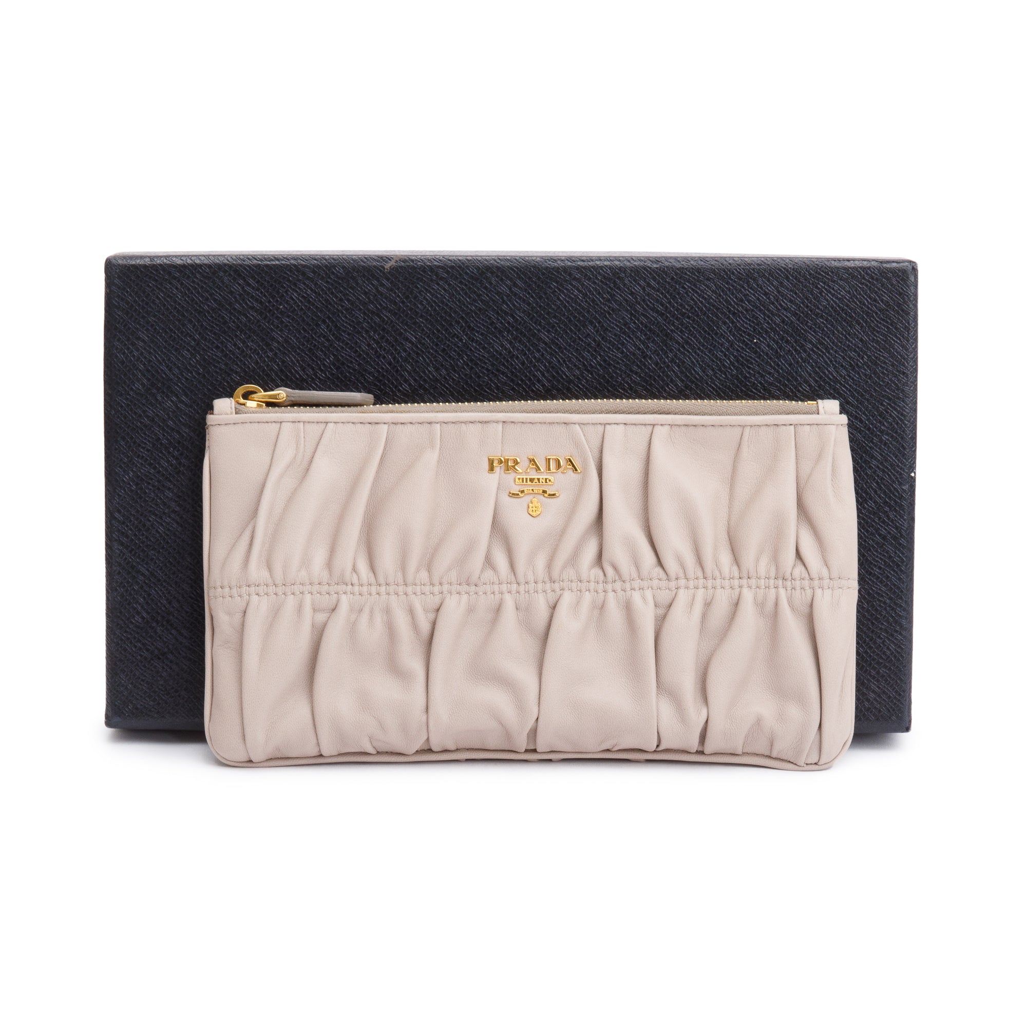 Prada Beige Nappa Gaufre Small Zip Pouch w/ Box
