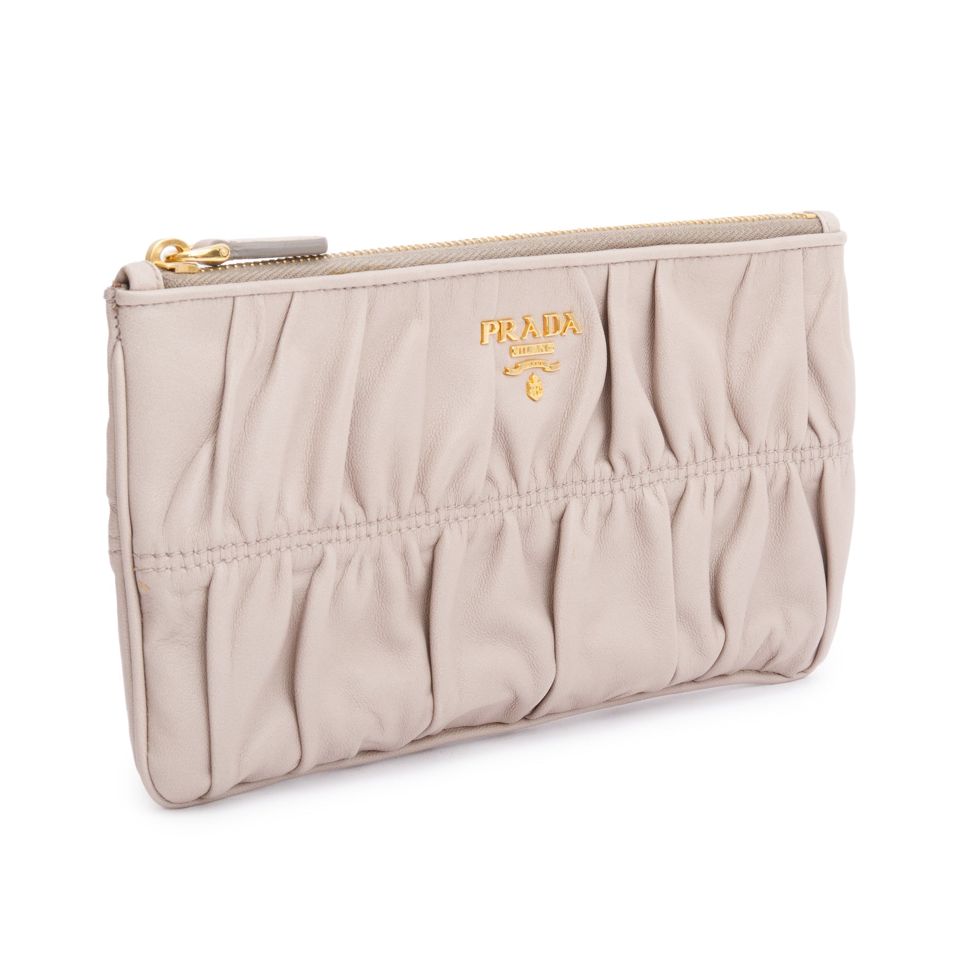 Prada Beige Nappa Gaufre Small Zip Pouch w/ Box