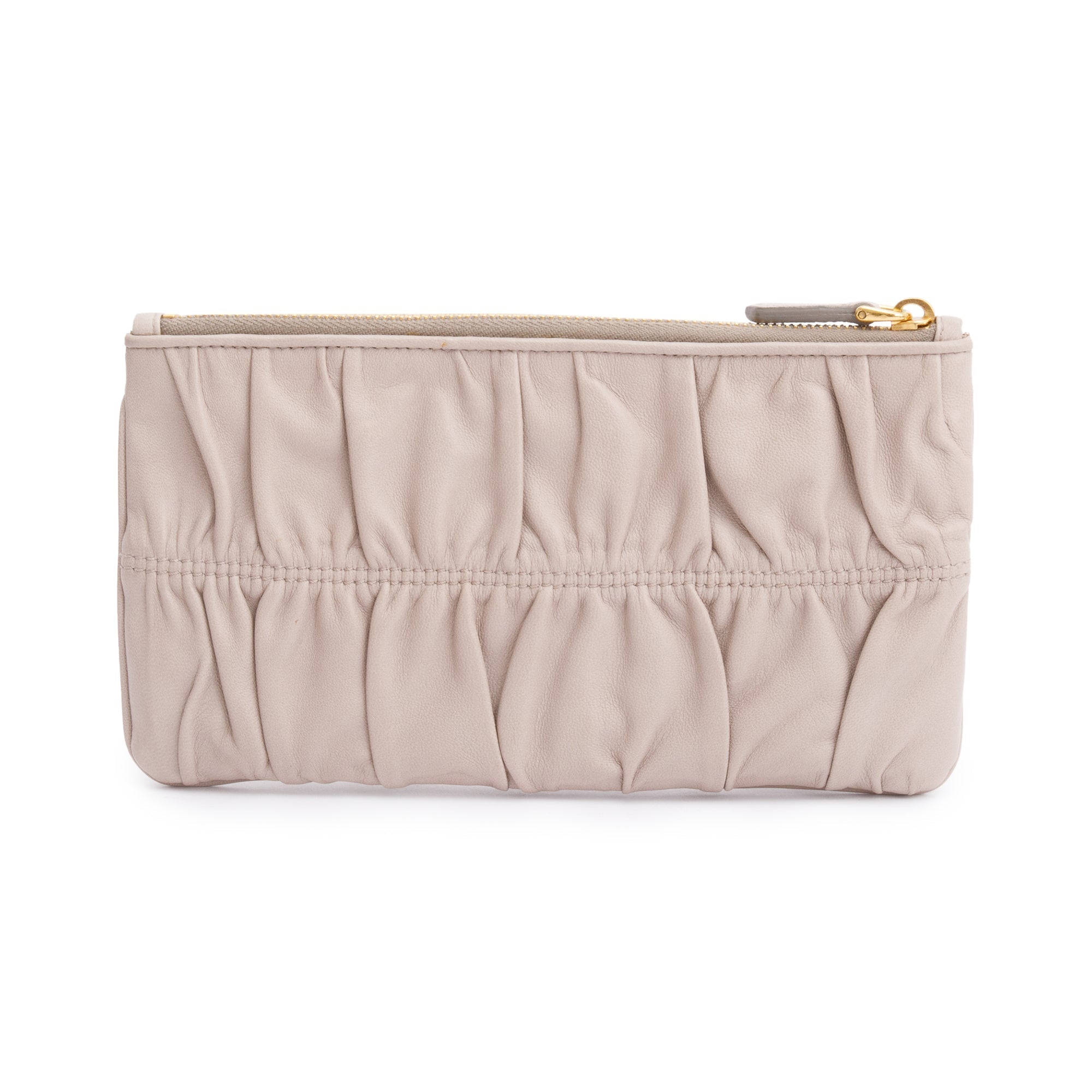 Prada Beige Nappa Gaufre Small Zip Pouch w/ Box