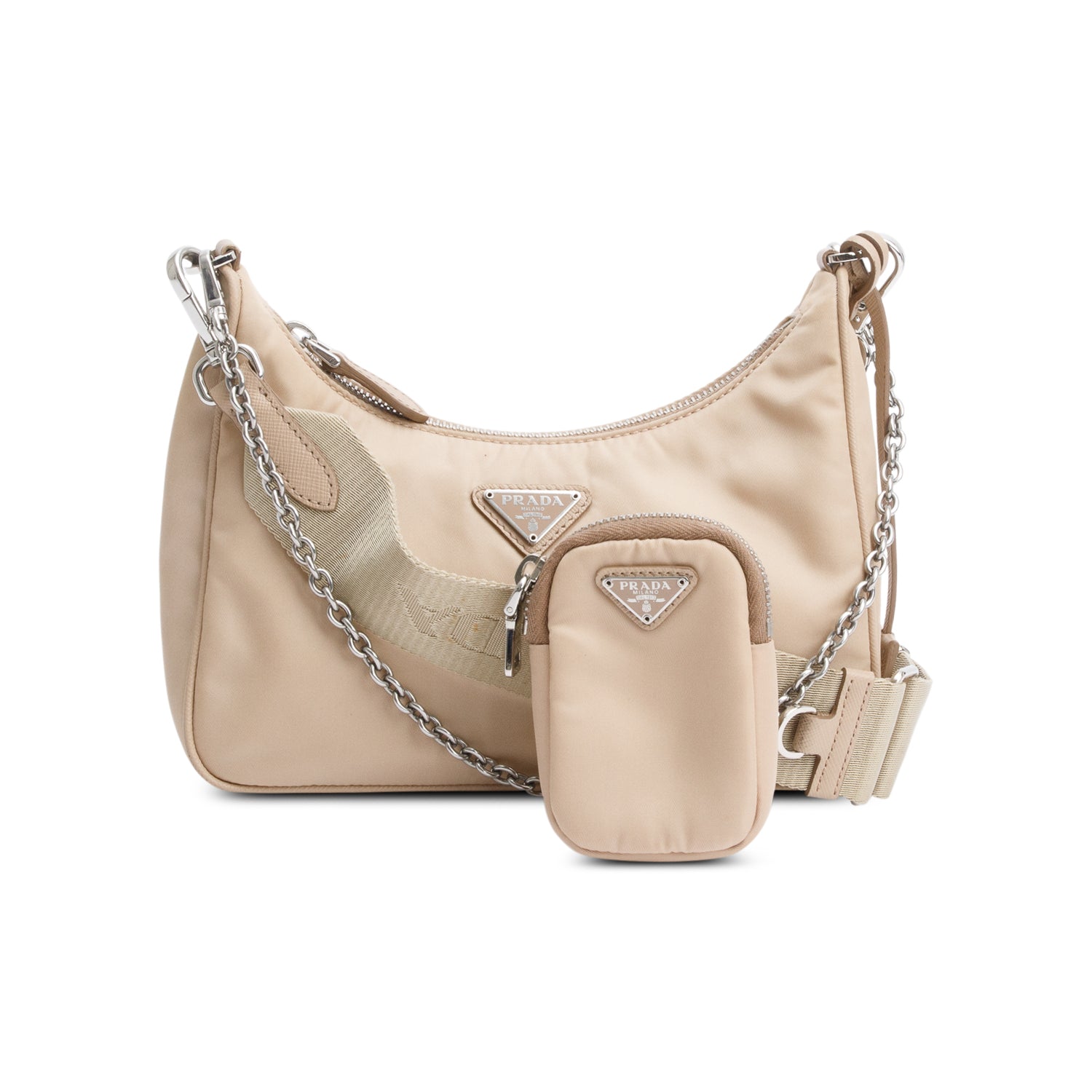 Prada Beige Re-Edition 2005 Re-Nylon Shoulder Bag w/ Authenticity Card