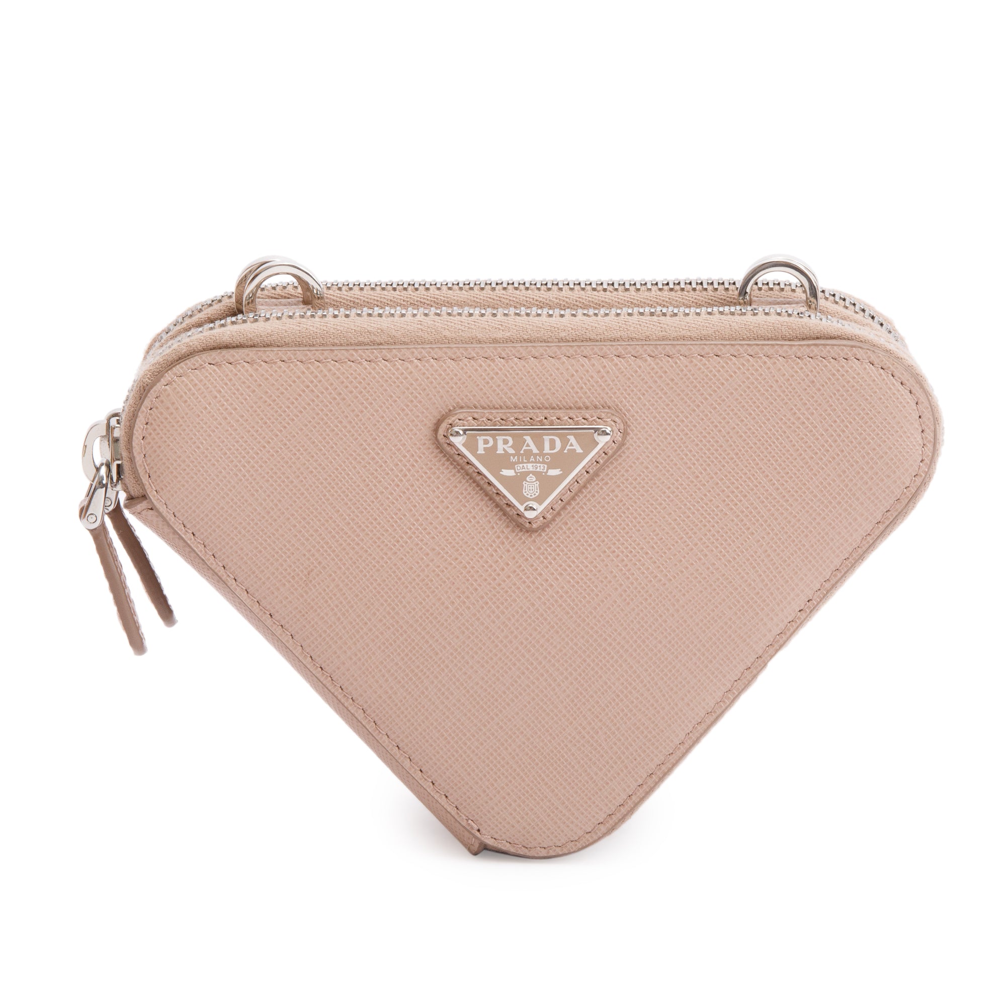 Prada Beige Saffiano Leather Mini Triangle Crossbody Bag w/ Box & Authenticity Card