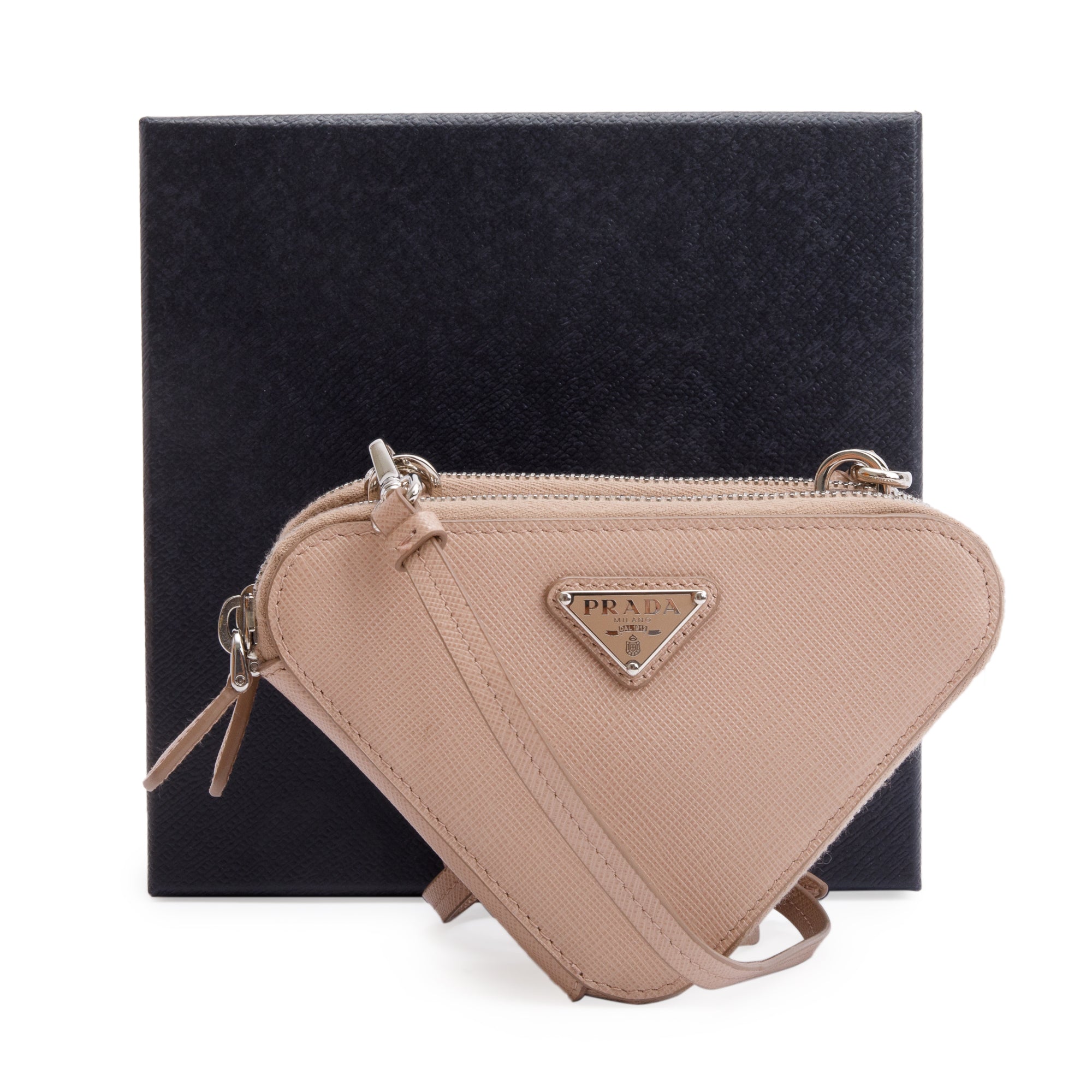 Prada Beige Saffiano Leather Mini Triangle Crossbody Bag w/ Box & Authenticity Card