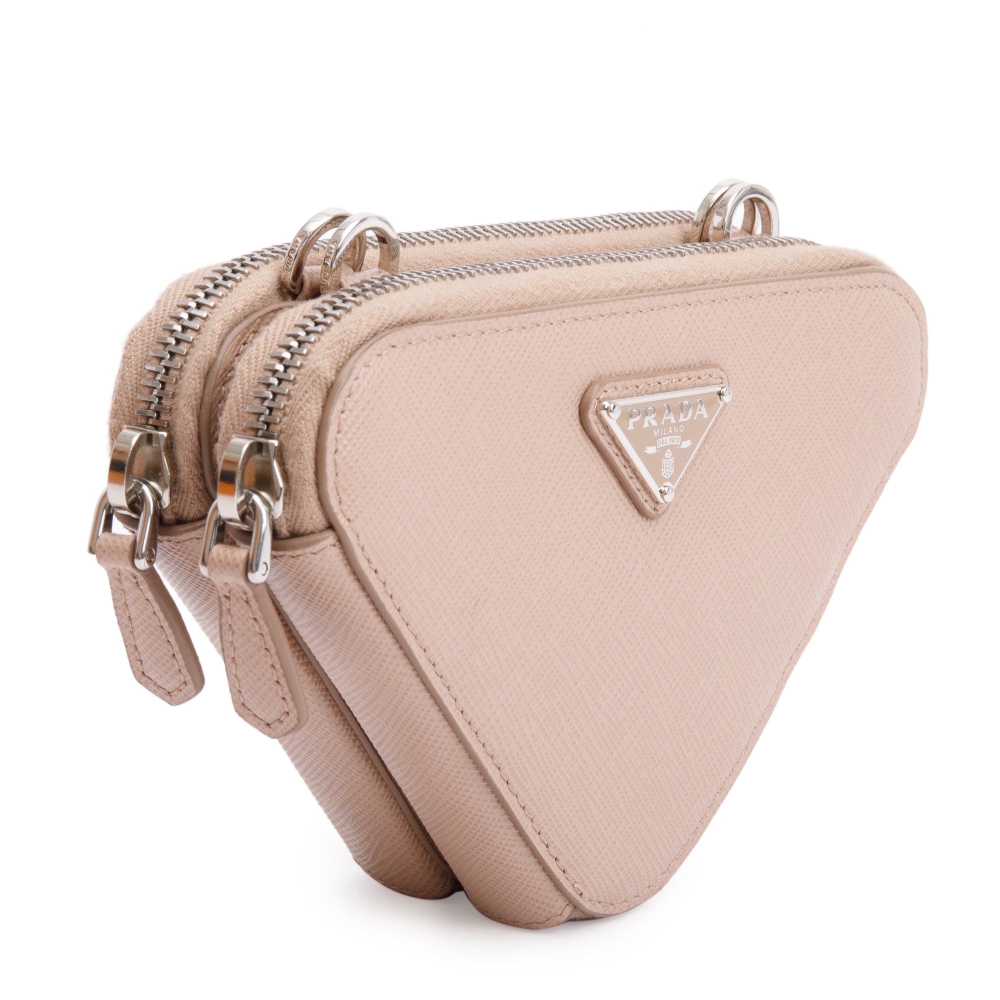 Prada Beige Saffiano Leather Mini Triangle Crossbody Bag w/ Box & Authenticity Card