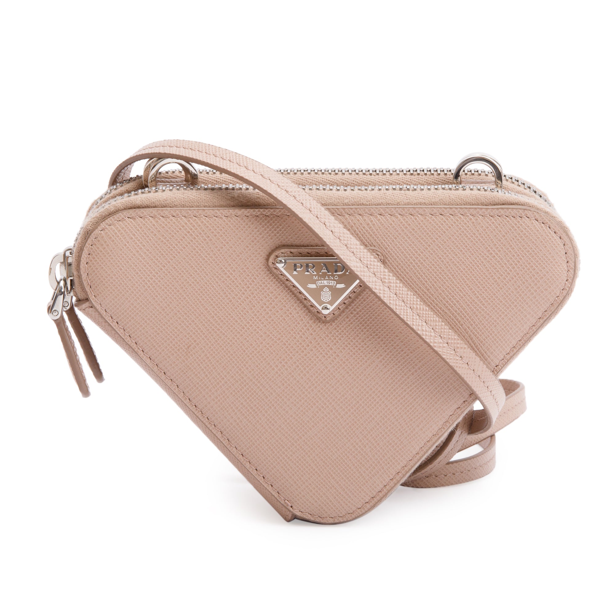 Prada Beige Saffiano Leather Mini Triangle Crossbody Bag w/ Box & Authenticity Card