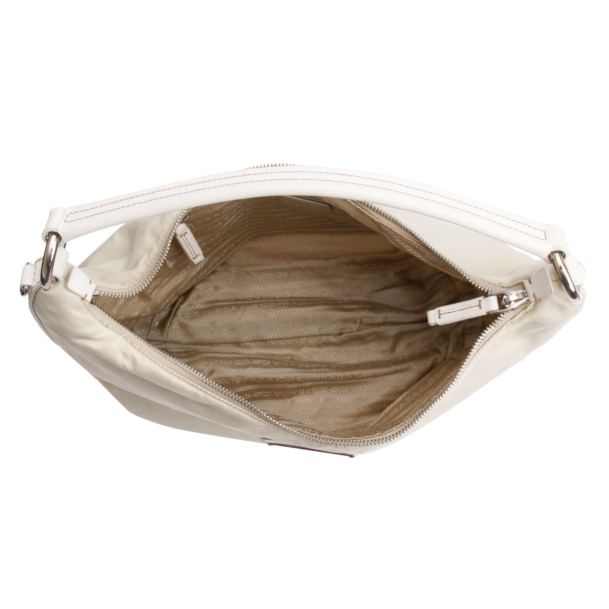 Prada Beige Saffiano Leather Trimmed Tessuto Nylon Hobo