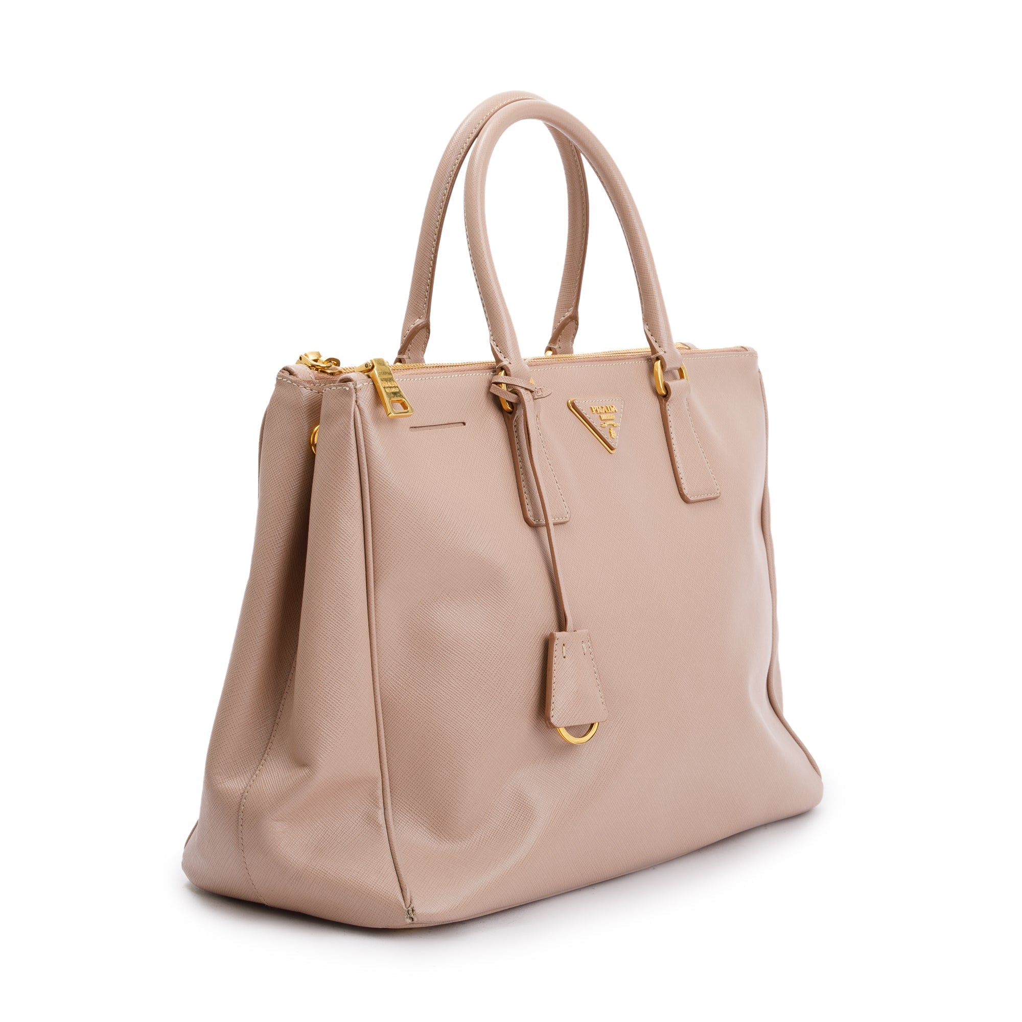 Prada Beige Saffiano Lux Large Double Zip Galleria Tote