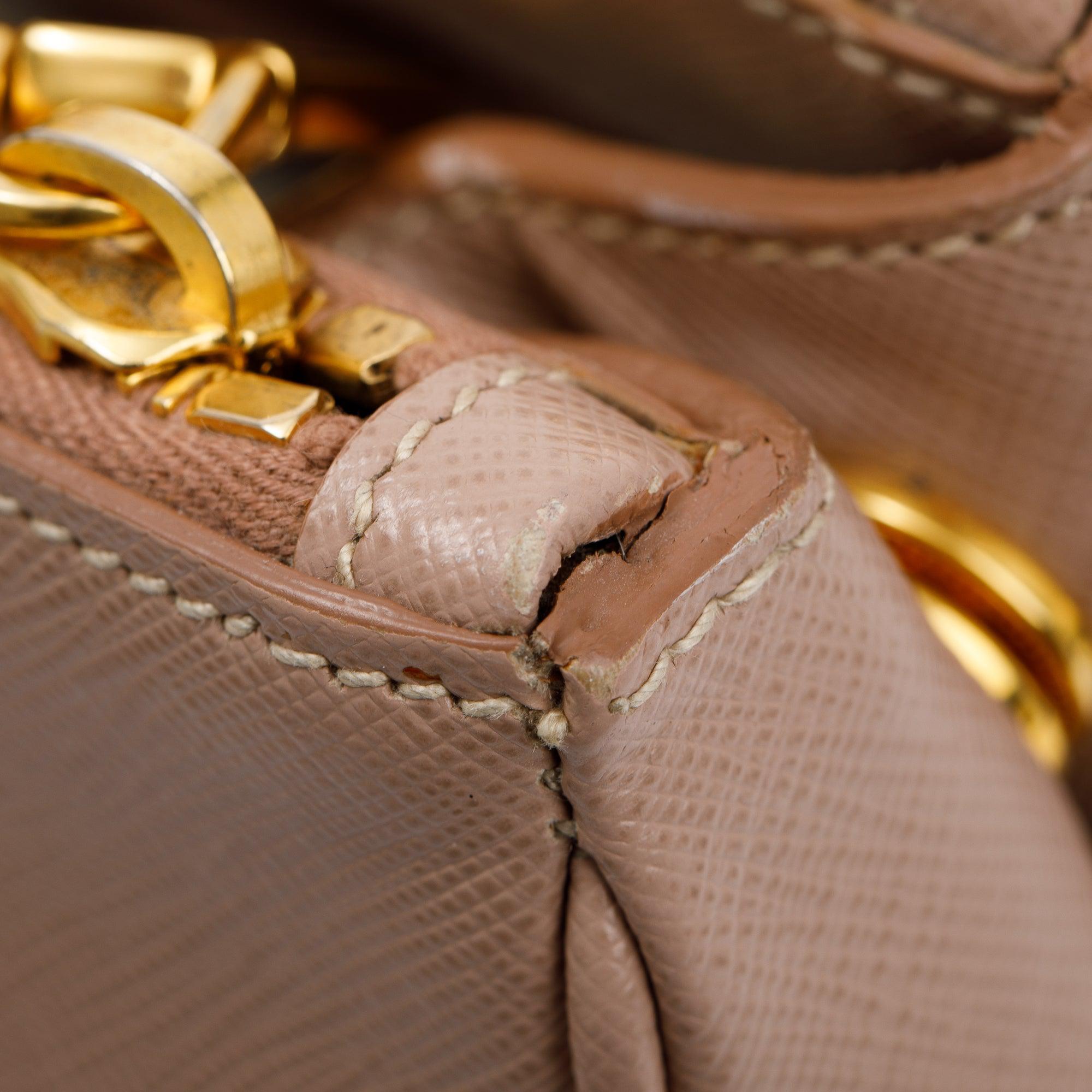 Prada Beige Saffiano Lux Large Double Zip Galleria Tote