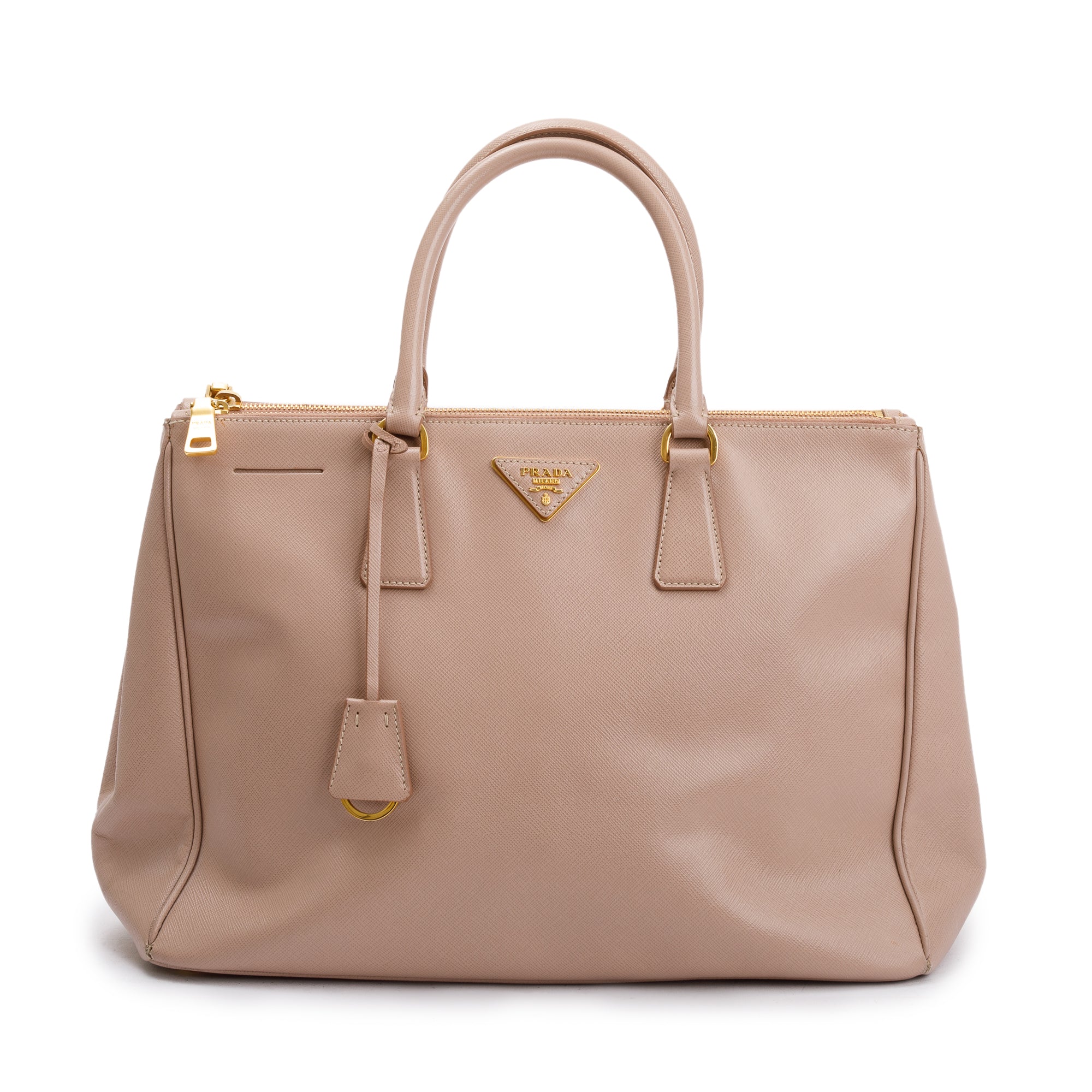 Prada Beige Saffiano Lux Large Double Zip Galleria Tote