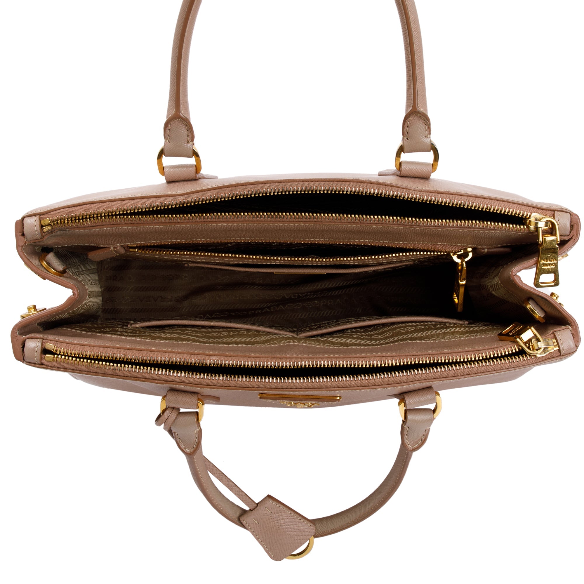Prada Beige Saffiano Lux Medium Double Zip Galleria Tote w/ Strap