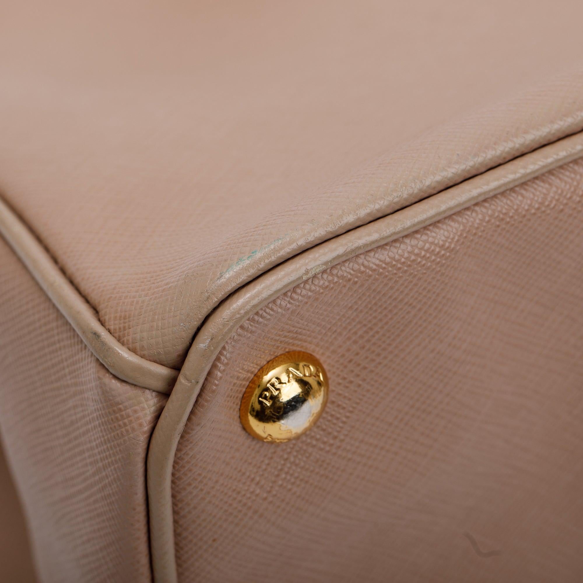 Prada Beige Saffiano Lux Medium Double Zip Galleria Tote w/ Strap