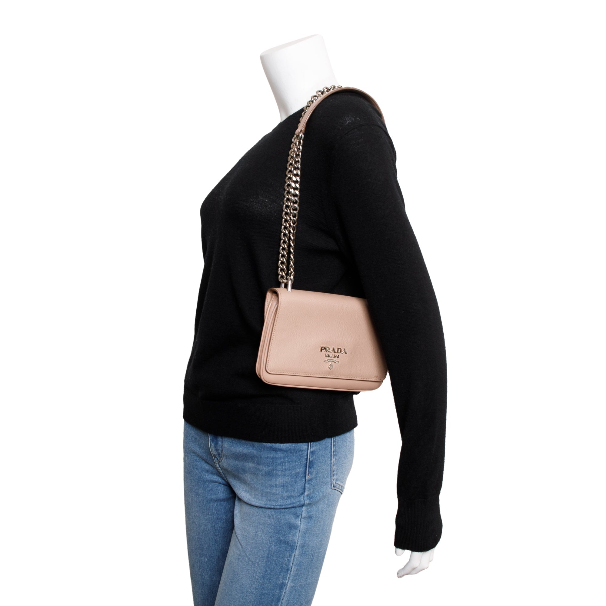 Prada Beige Saffiano Soft Calf Leather Chain Crossbody Bag w/ Authenticity Card