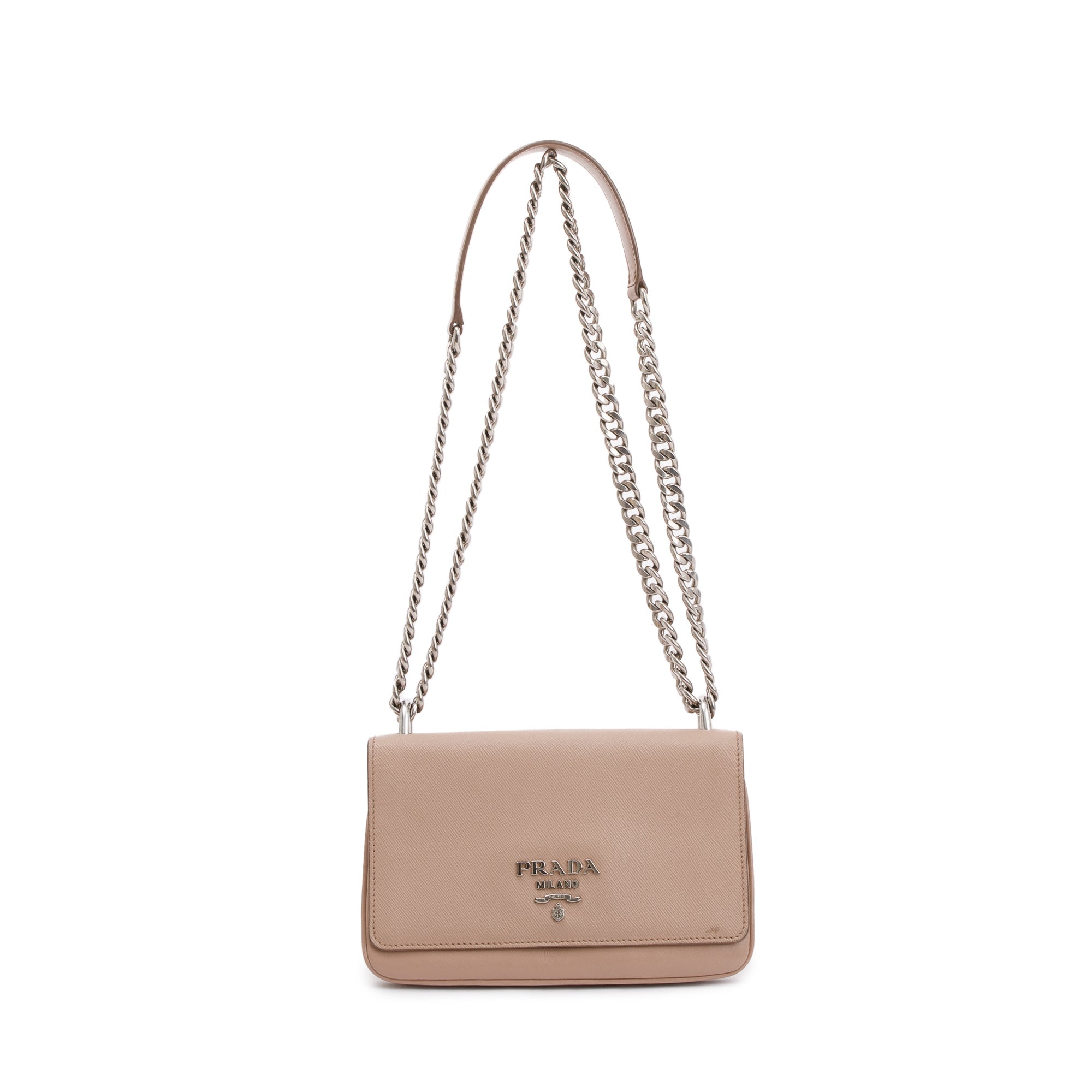 Prada Beige Saffiano Soft Calf Leather Chain Crossbody Bag w/ Authenticity Card
