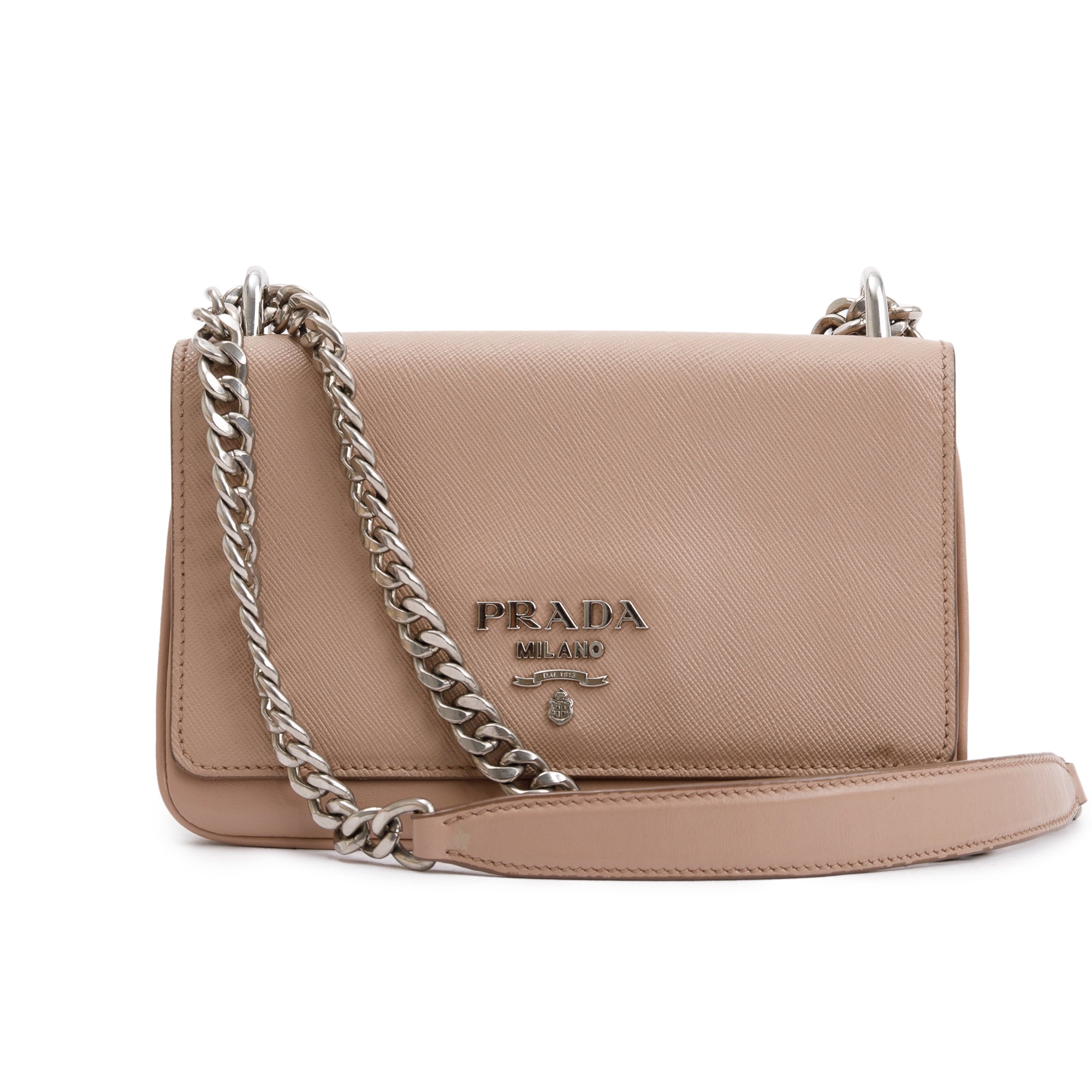 Prada Beige Saffiano Soft Calf Leather Chain Crossbody Bag w/ Authenticity Card