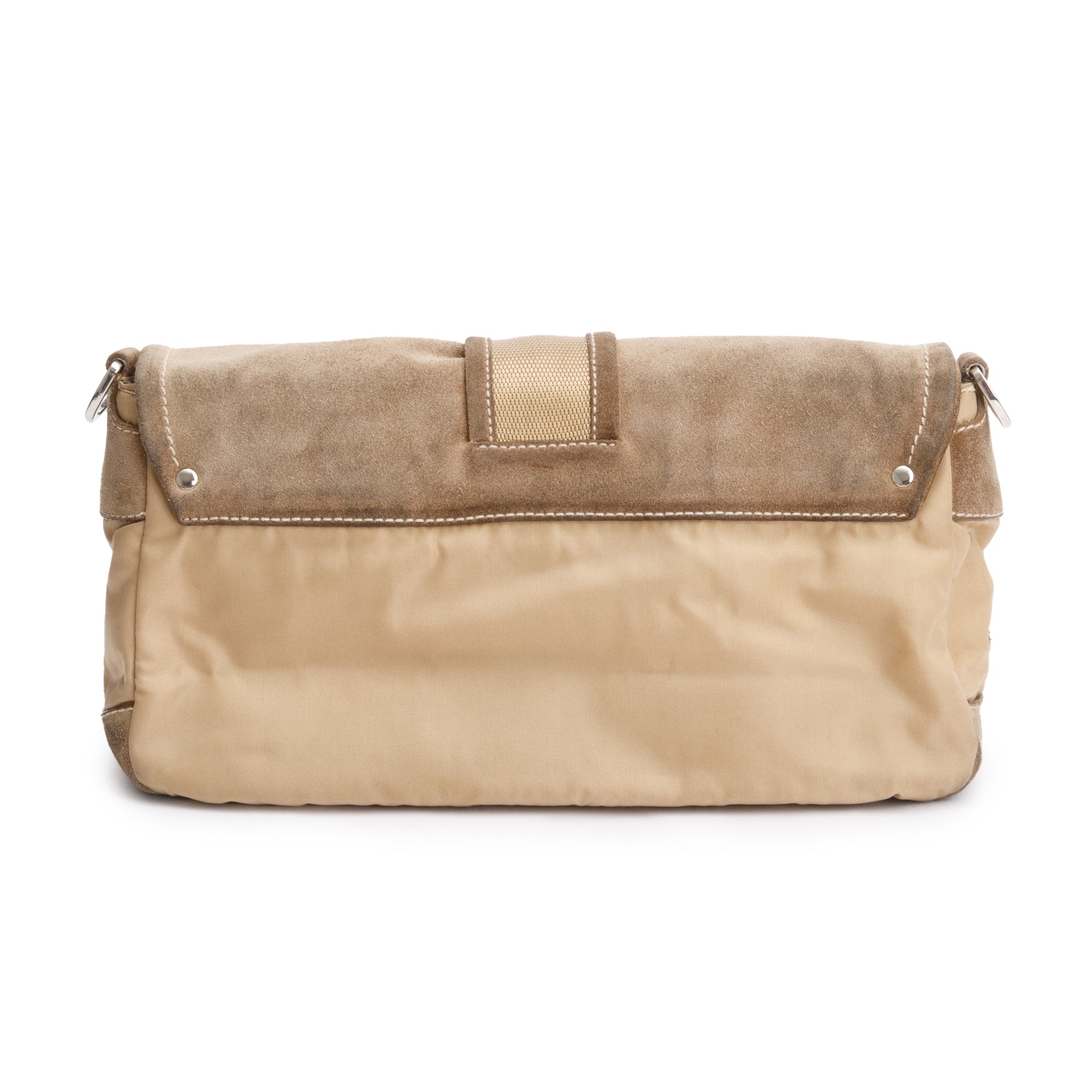 Prada Beige Suede Trim Nylon Buckle Flap Bag