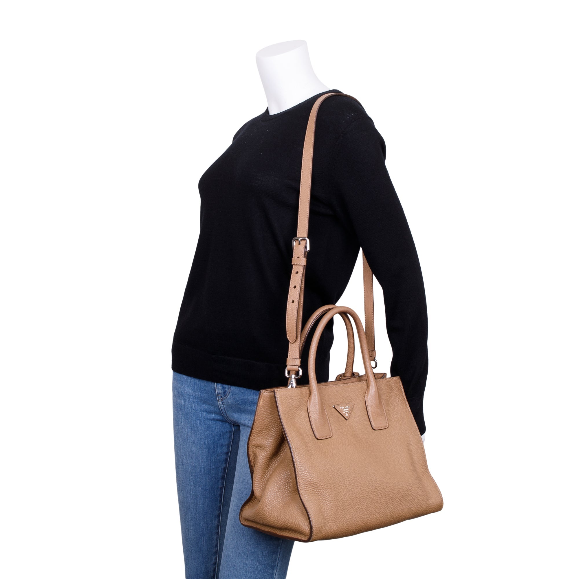 Prada Beige Vitello Daino Convertible Tote w/ Strap