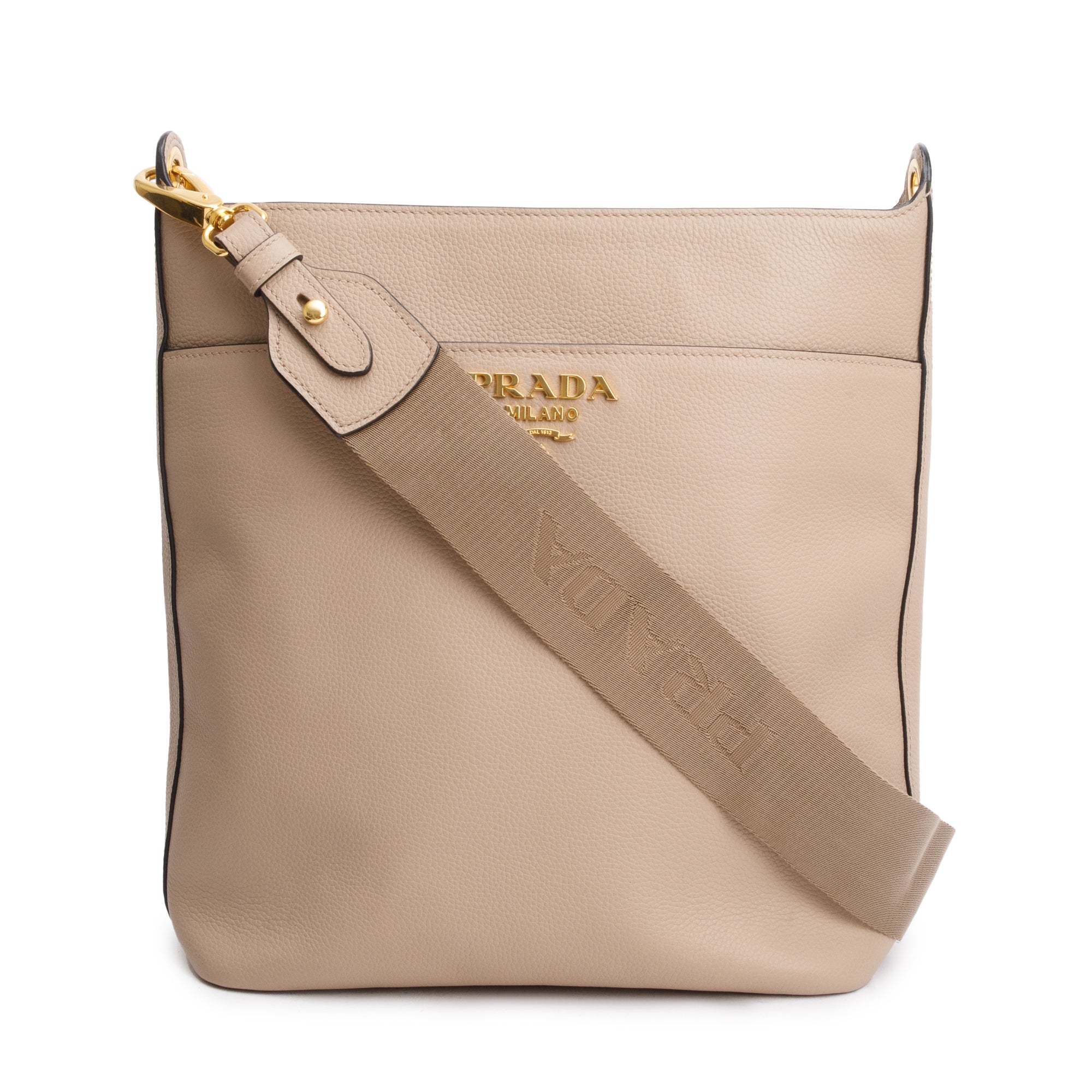 Prada Beige Vitello Daino Hobo Messenger Bag w/ Strap