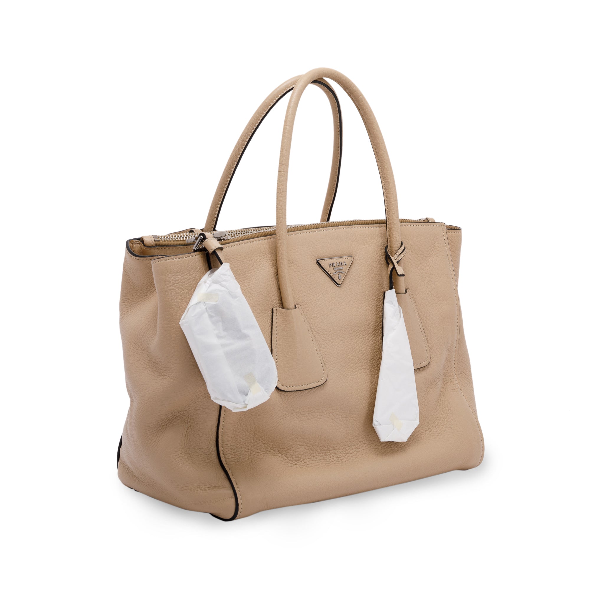 Prada Beige Vitello Daino Twin Pocket Tote w/ Strap