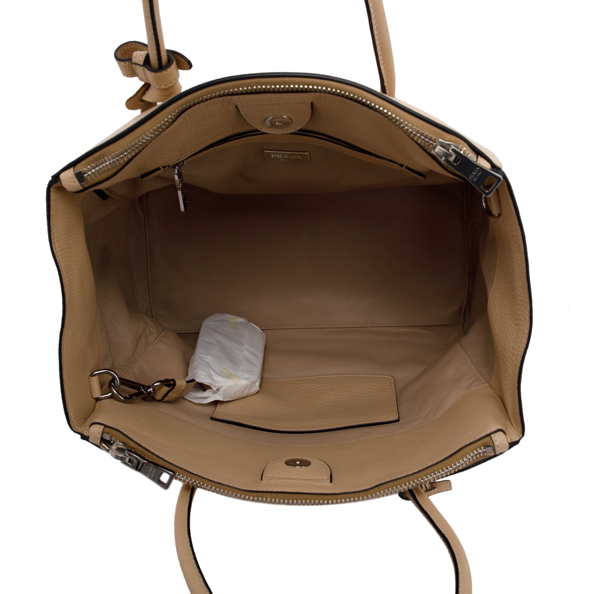 Prada Beige Vitello Daino Twin Pocket Tote w/ Strap