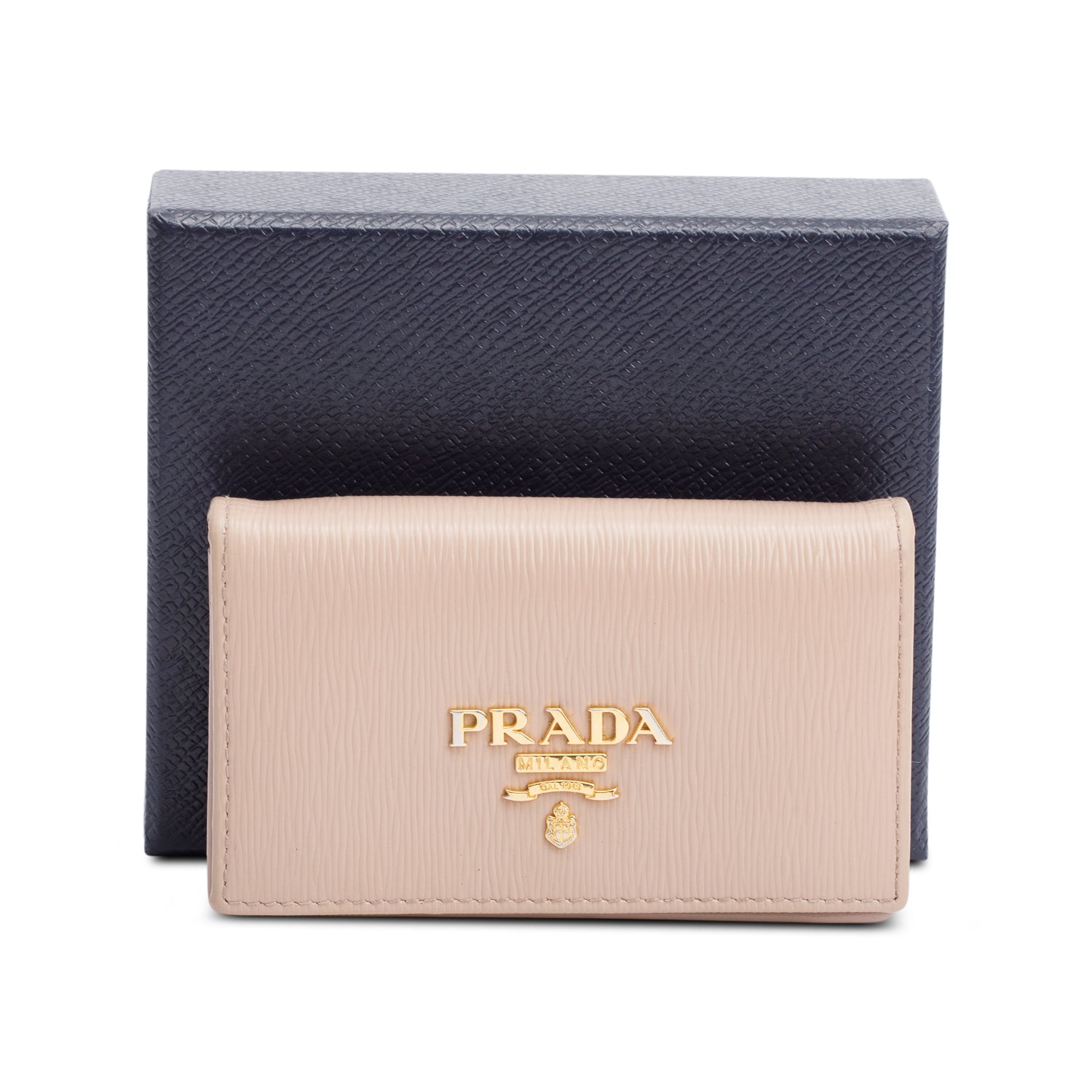 Prada Beige Vitello Move Leather Flap Card Holder w/ Box & Authenticity Card