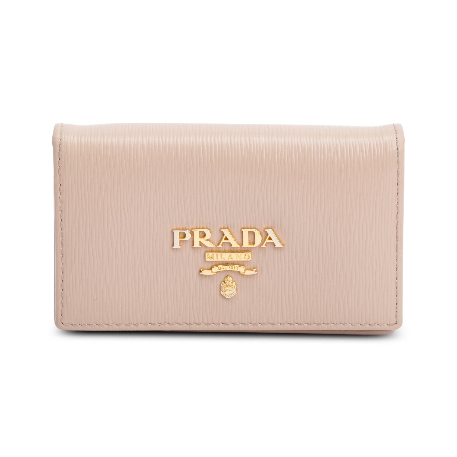 Prada Beige Vitello Move Leather Flap Card Holder w/ Box & Authenticity Card