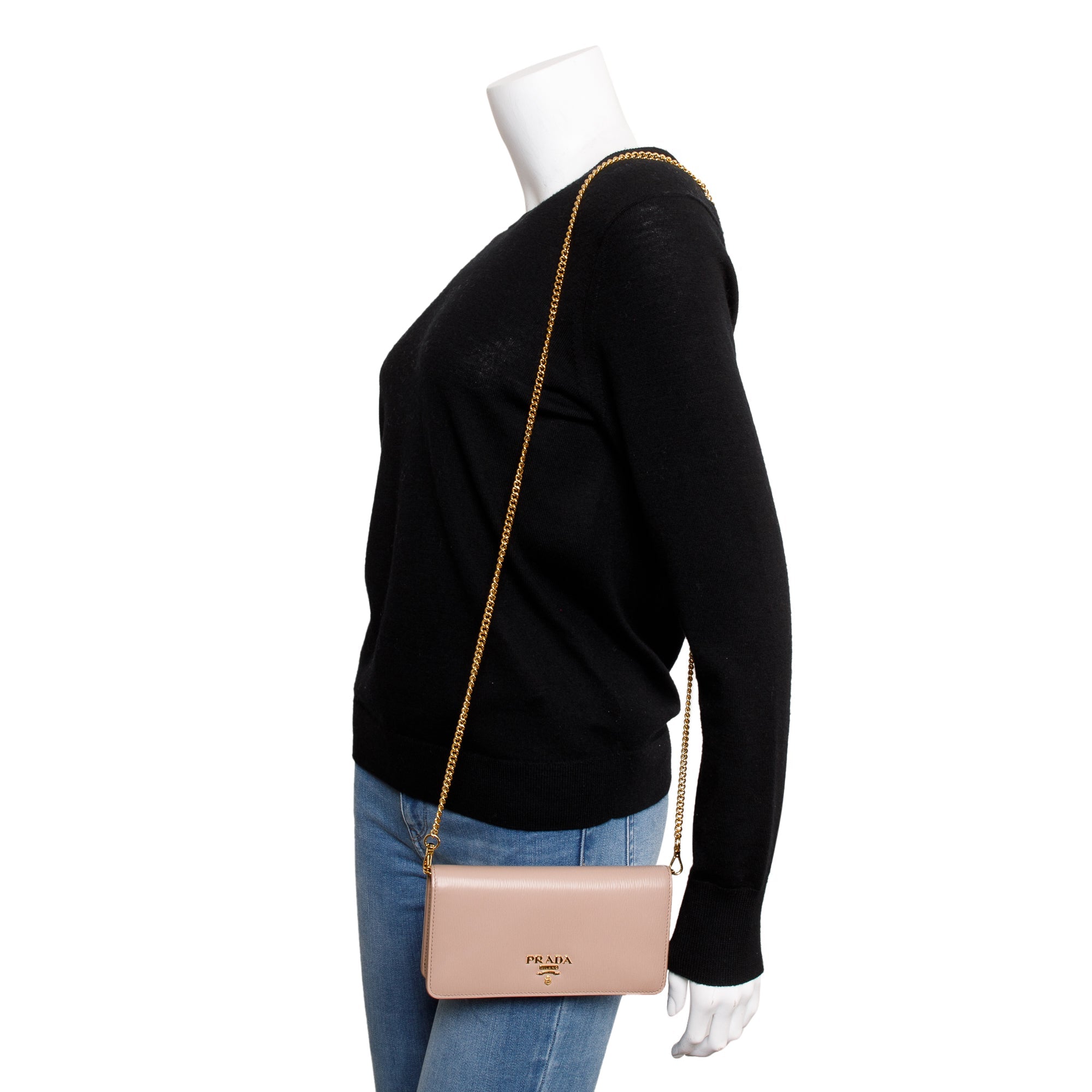 Prada Beige Vitello Move Wallet on Chain w/ Box & Authenticity Card