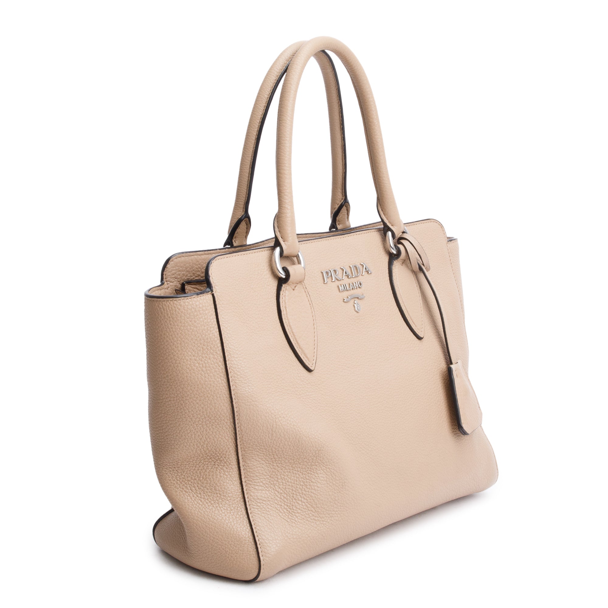 Prada Beige Vitello Phenix Two-Way Zip Tote w/ Strap
