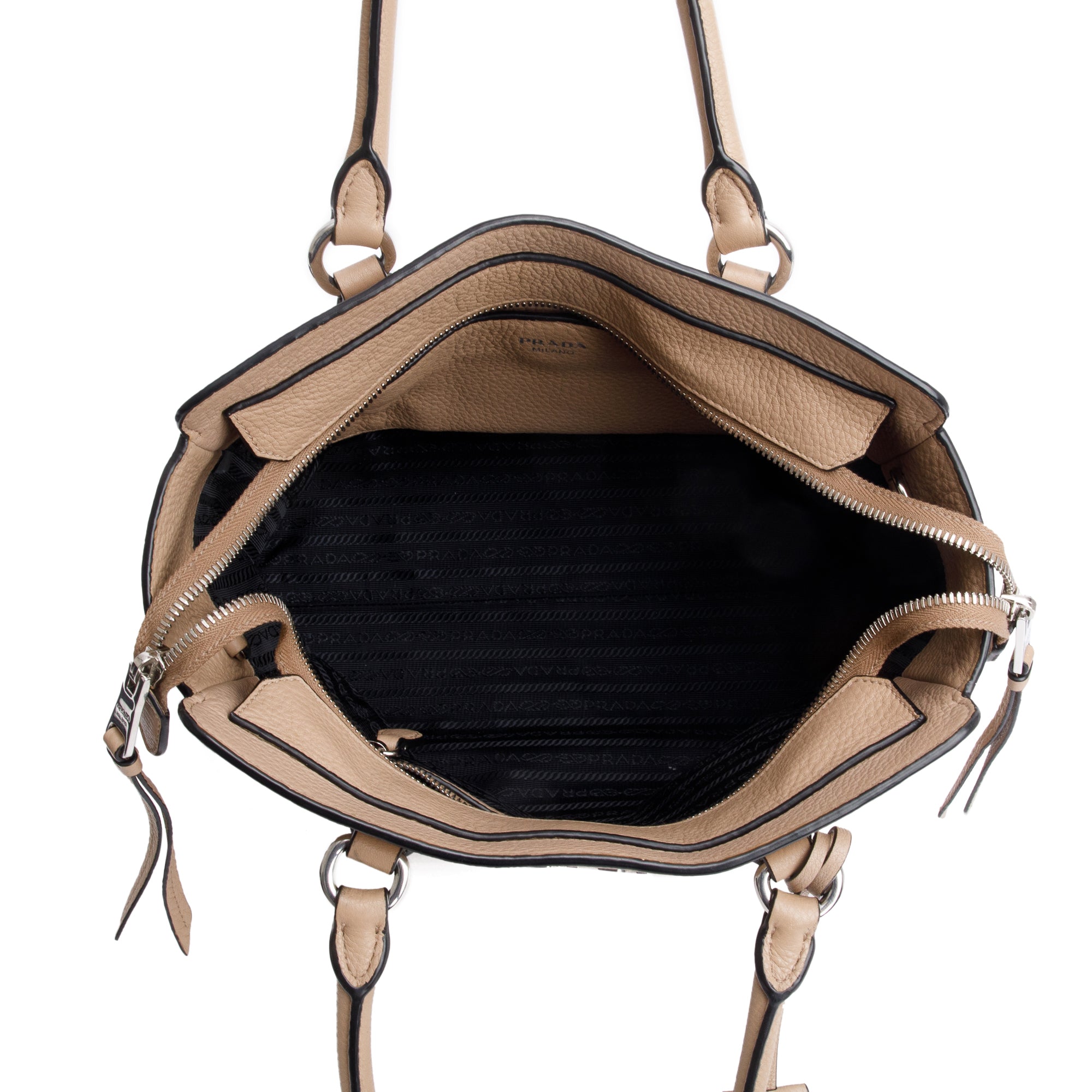 Prada Beige Vitello Phenix Two-Way Zip Tote w/ Strap