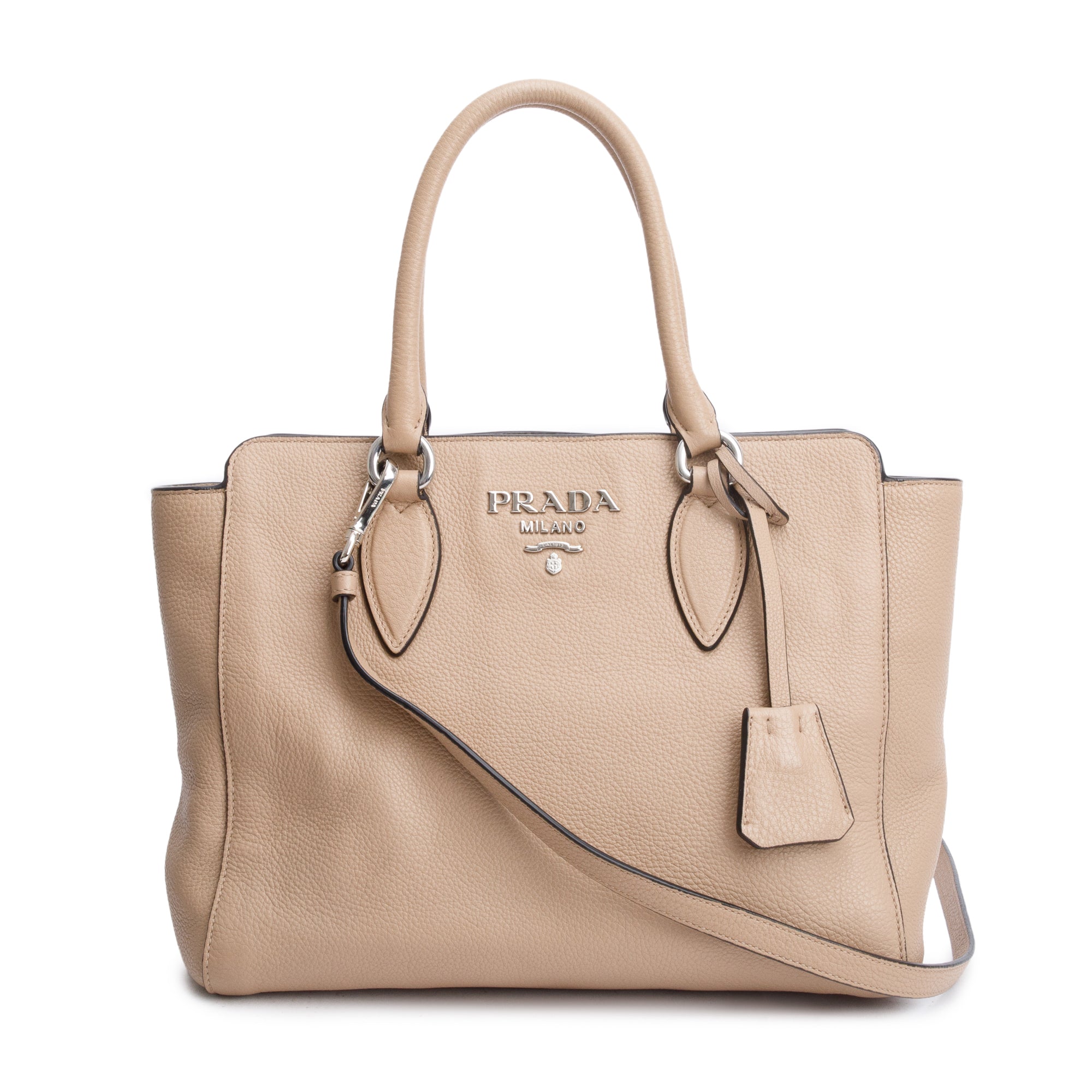 Prada Beige Vitello Phenix Two-Way Zip Tote w/ Strap
