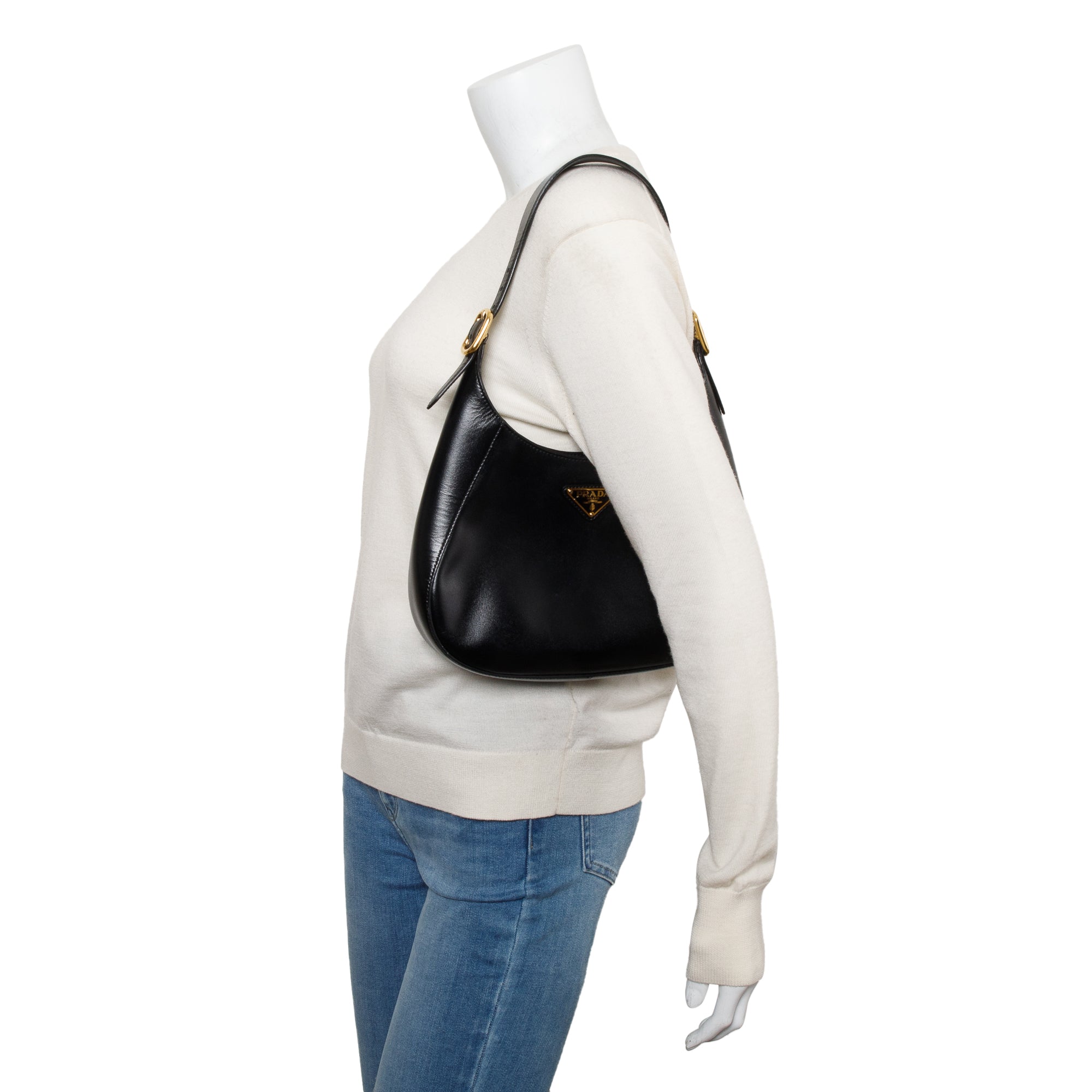 Prada Black Box Calf Leather Cleo Bag w/ Authenticity Card