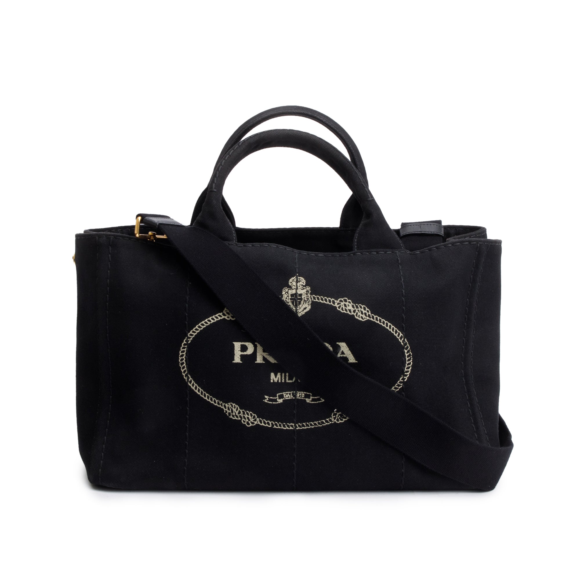Prada Black Canvas Canapa Logo Tote w/ Strap