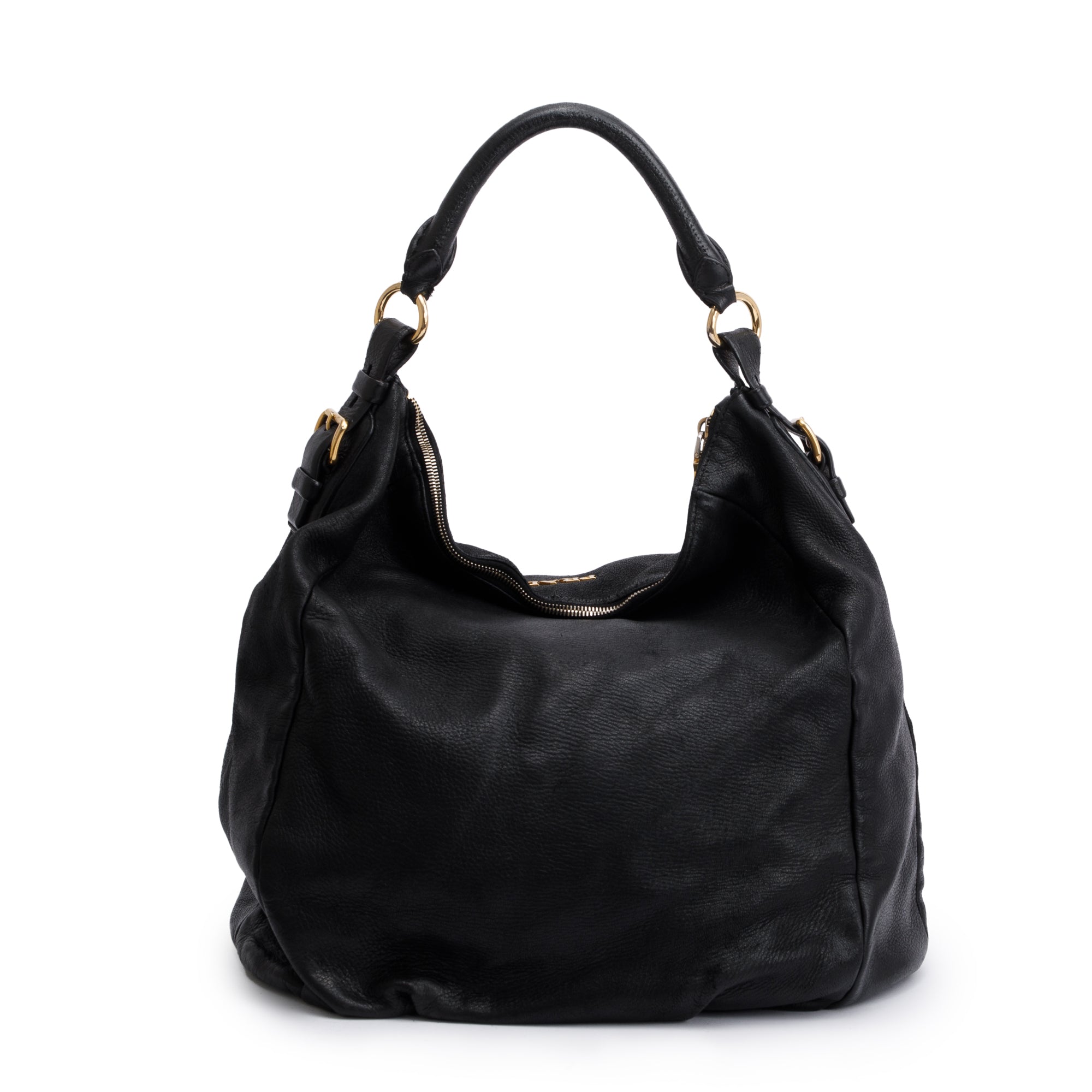 Prada Black Cervo Shine Hobo