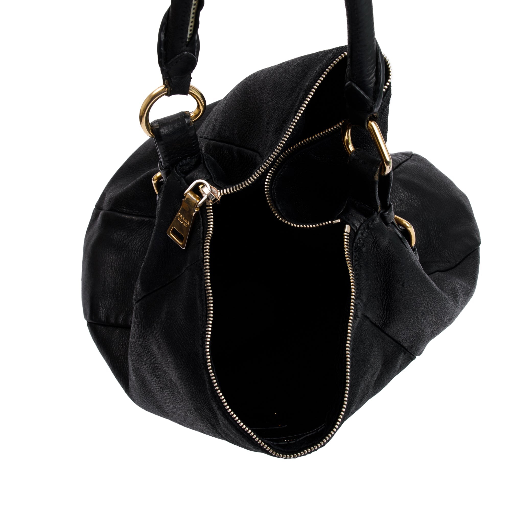 Prada Black Cervo Shine Hobo
