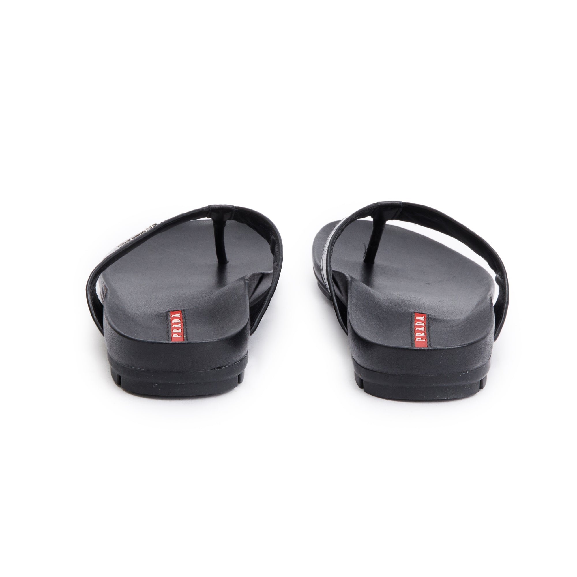 Prada Black Embossed Leather Mens Thong Slide Sandals, Size 7 w/ Box & Authenticity Card